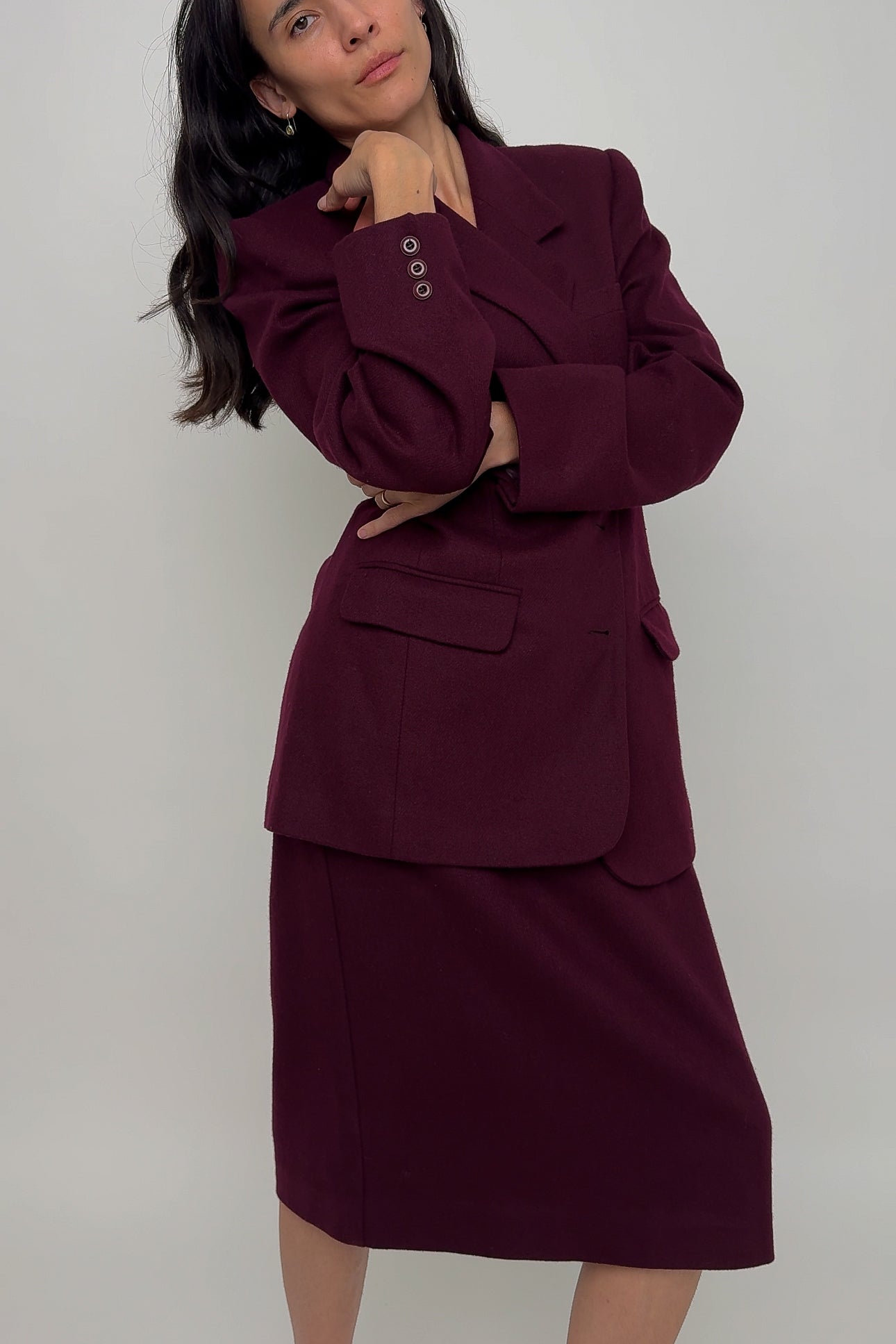 Vintage Merlot Wool Two Piece Skirt Suit