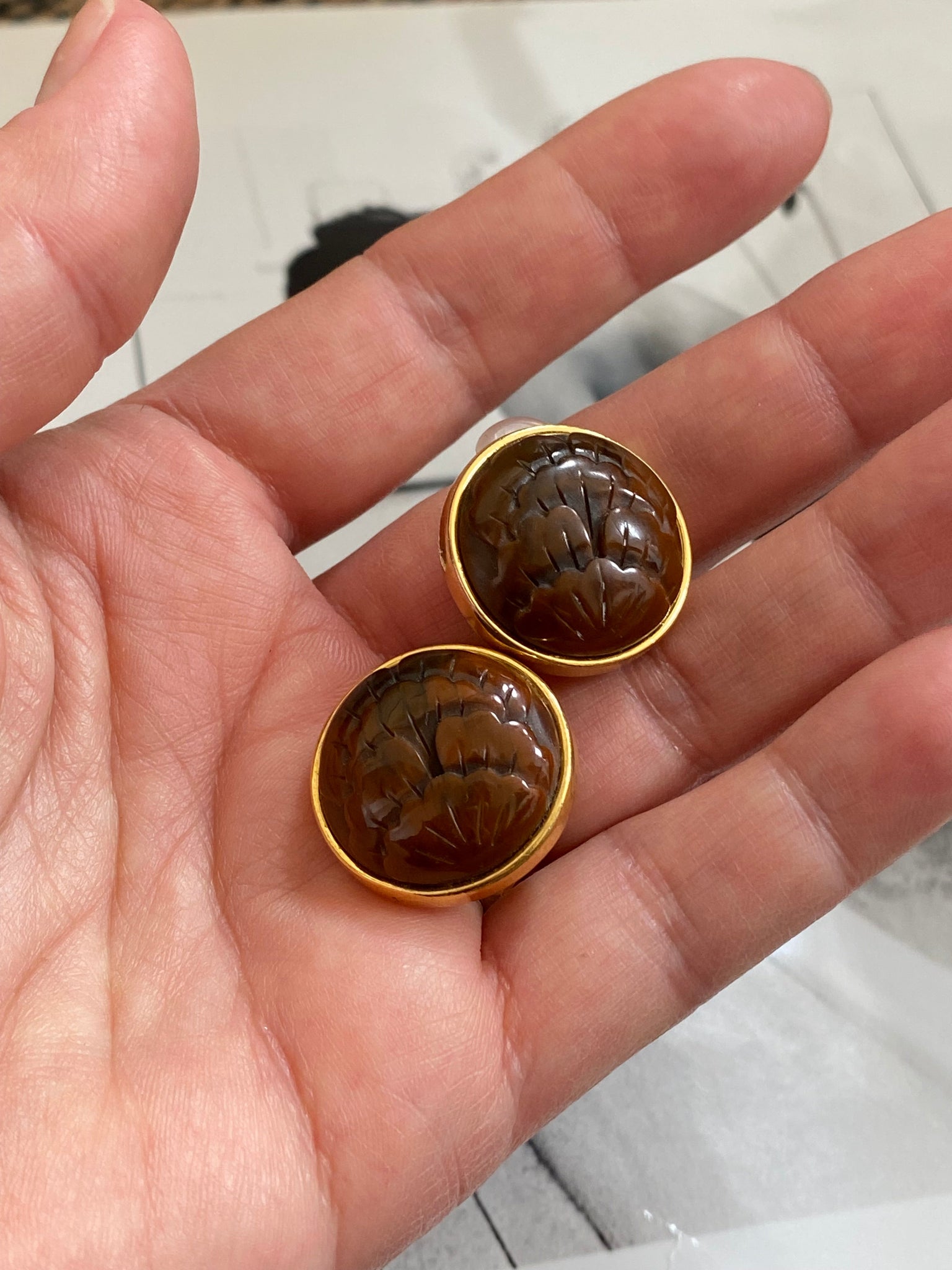 Givenchy Carved Fleur Button Clip Earrings