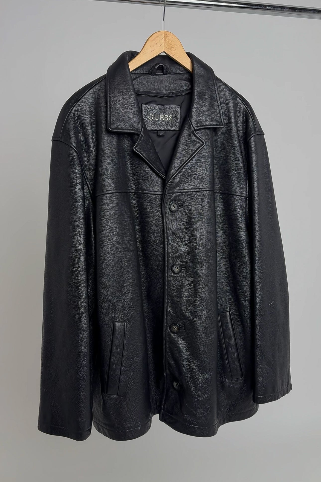 Vintage Noir Leather Button Up Jacket