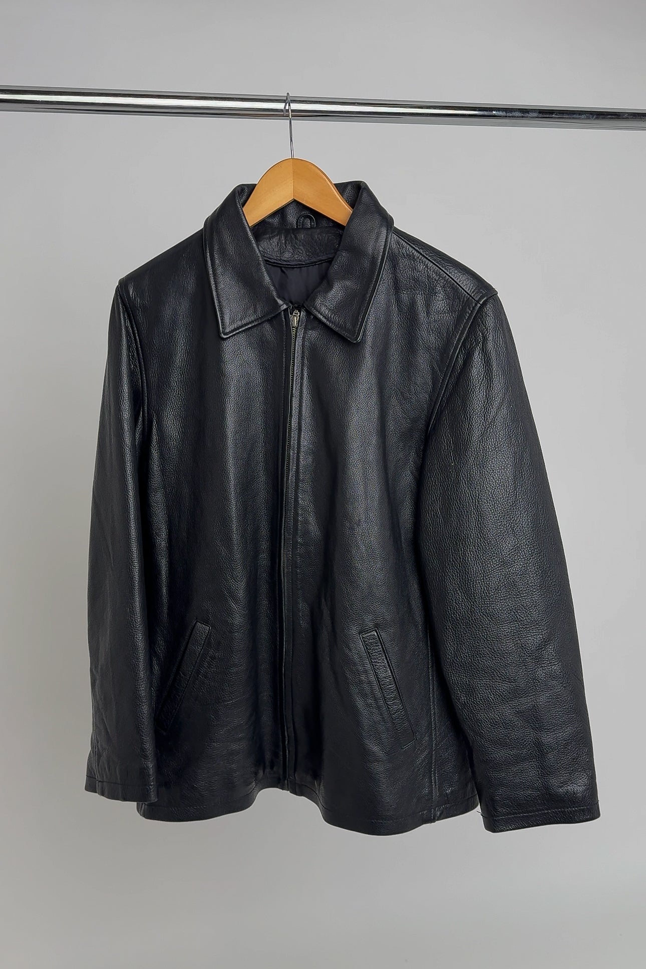 Vintage Carbon Leather Zip-Up Jacket