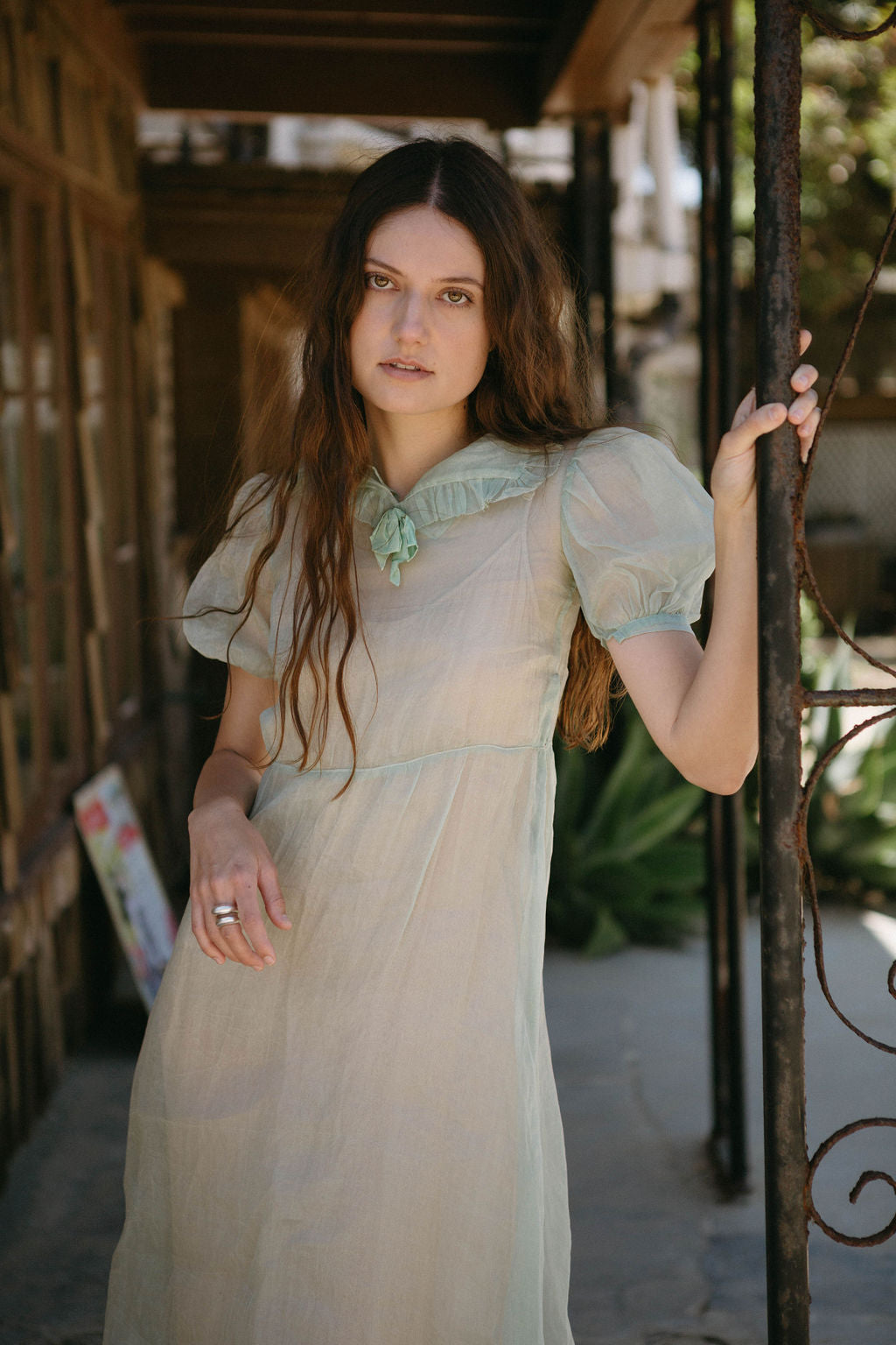 1930s Ruffle Green Organza Dress