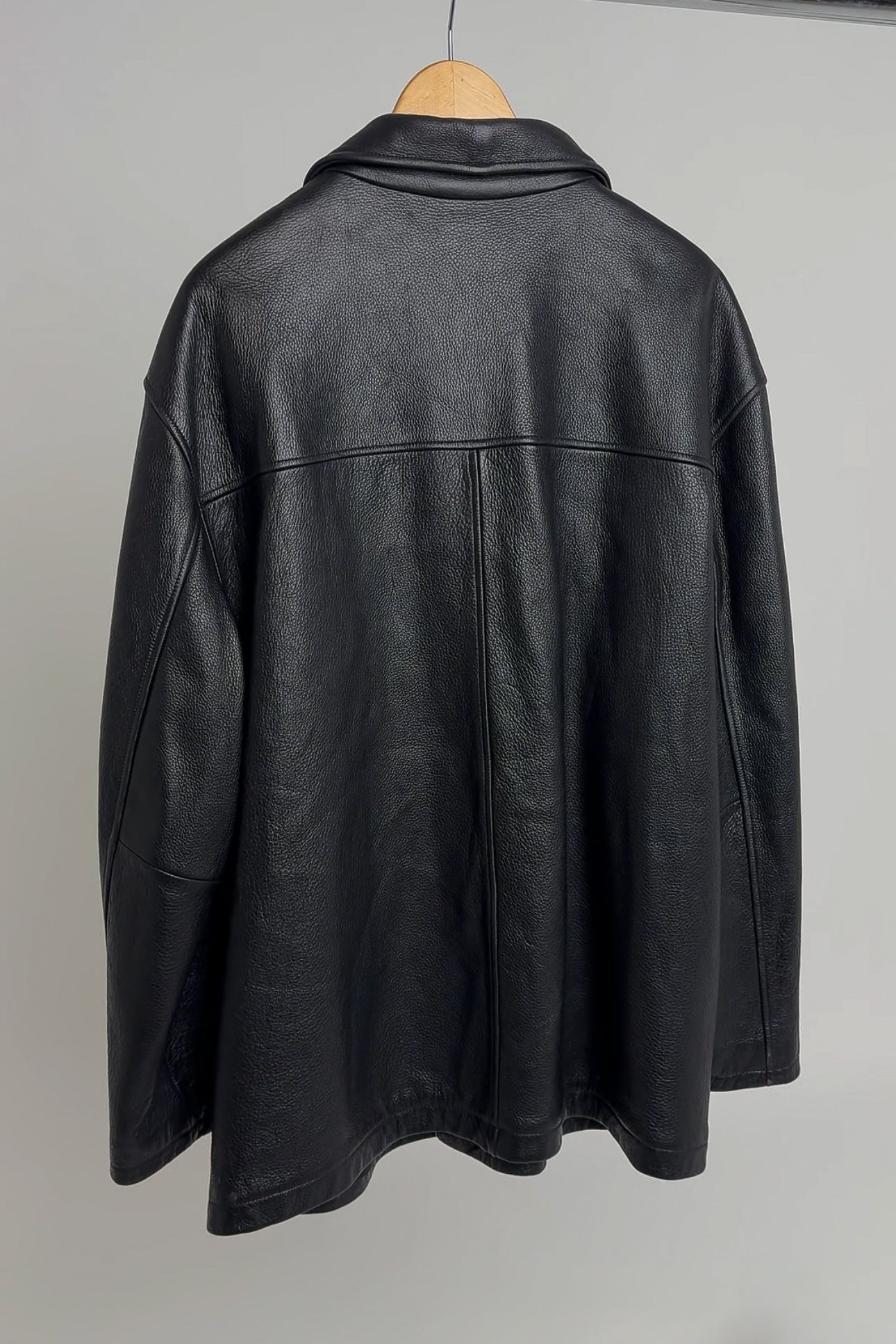 Vintage Noir Leather Button Up Jacket