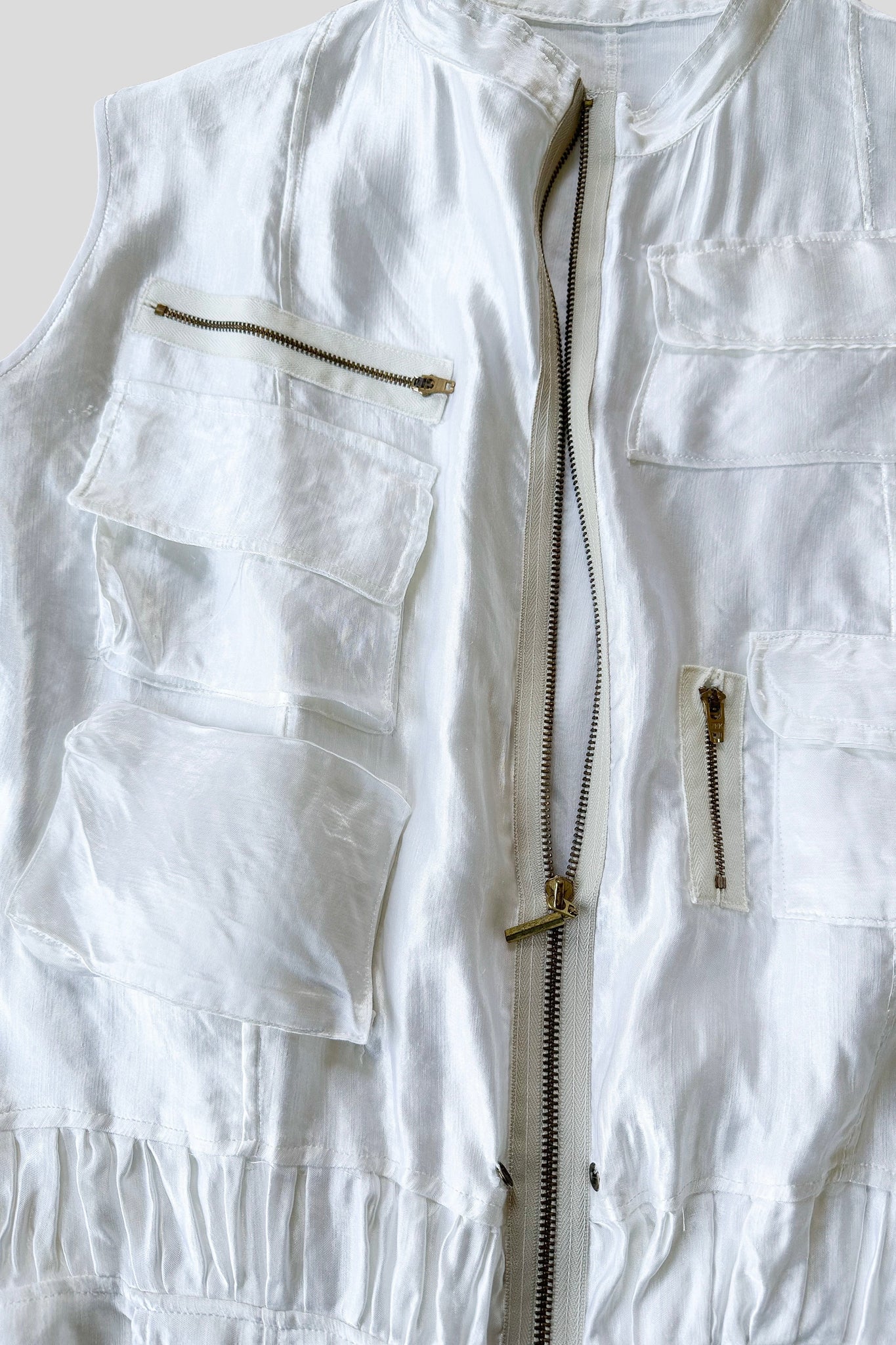 1980's white satin cargo jumpsuit