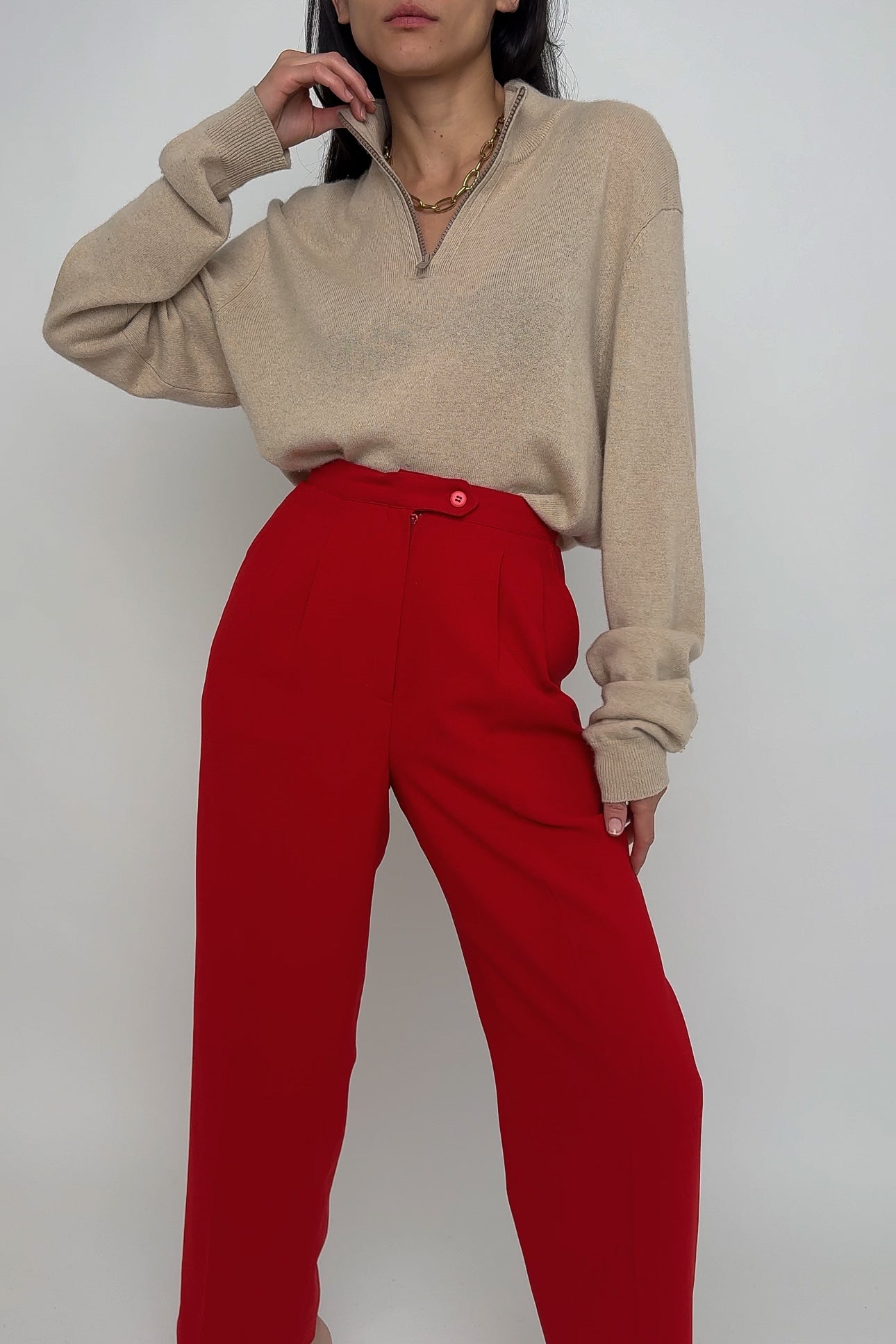 Vintage Strawberry High Waisted Pleated Trousers