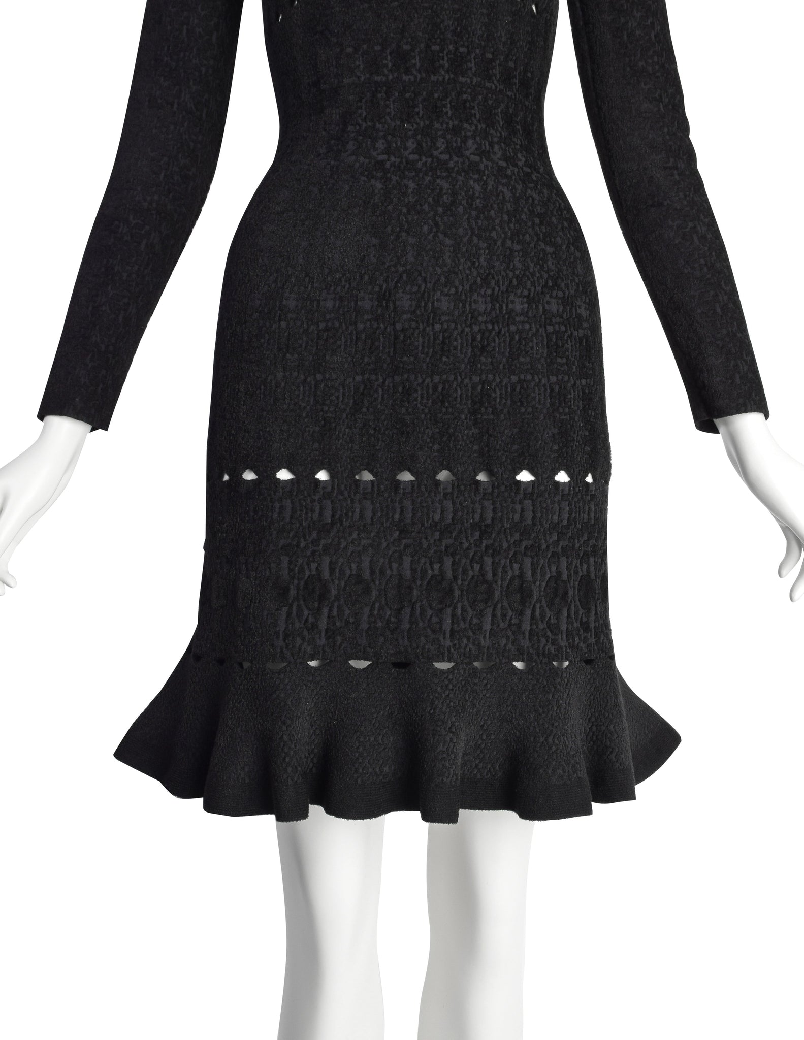 Azzedine Alaia AW 2009 Black Chenille Jacquard Ruffle Bodycon Dress