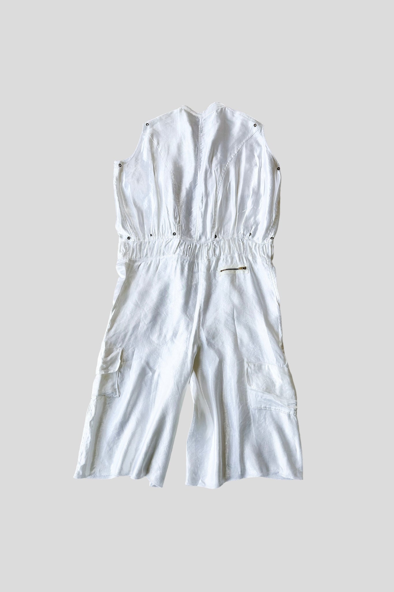 1980's white satin cargo jumpsuit