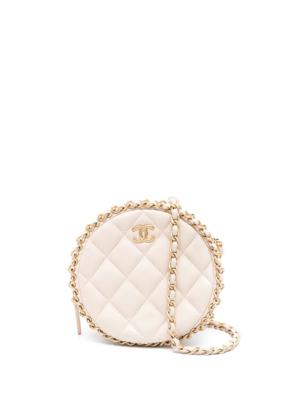 Chanel pre-owned diamond quilted interlocking-CC leather crossbody bag.
beige
leather
diamond quilting
leather and chain-link detailing
signature interlocking CC logo
logo-engraved gold-tone hardware
internal logo patch
top zip fastening
leather and chain-link shoulder strap
main compartment
internal patch pockets
full lining