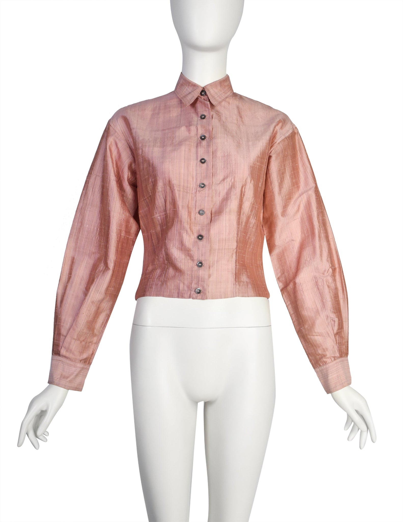 Callaghan by Romeo Gigli Vintage SS 1987 Dusty Rose Silk Shantung Button Up Top