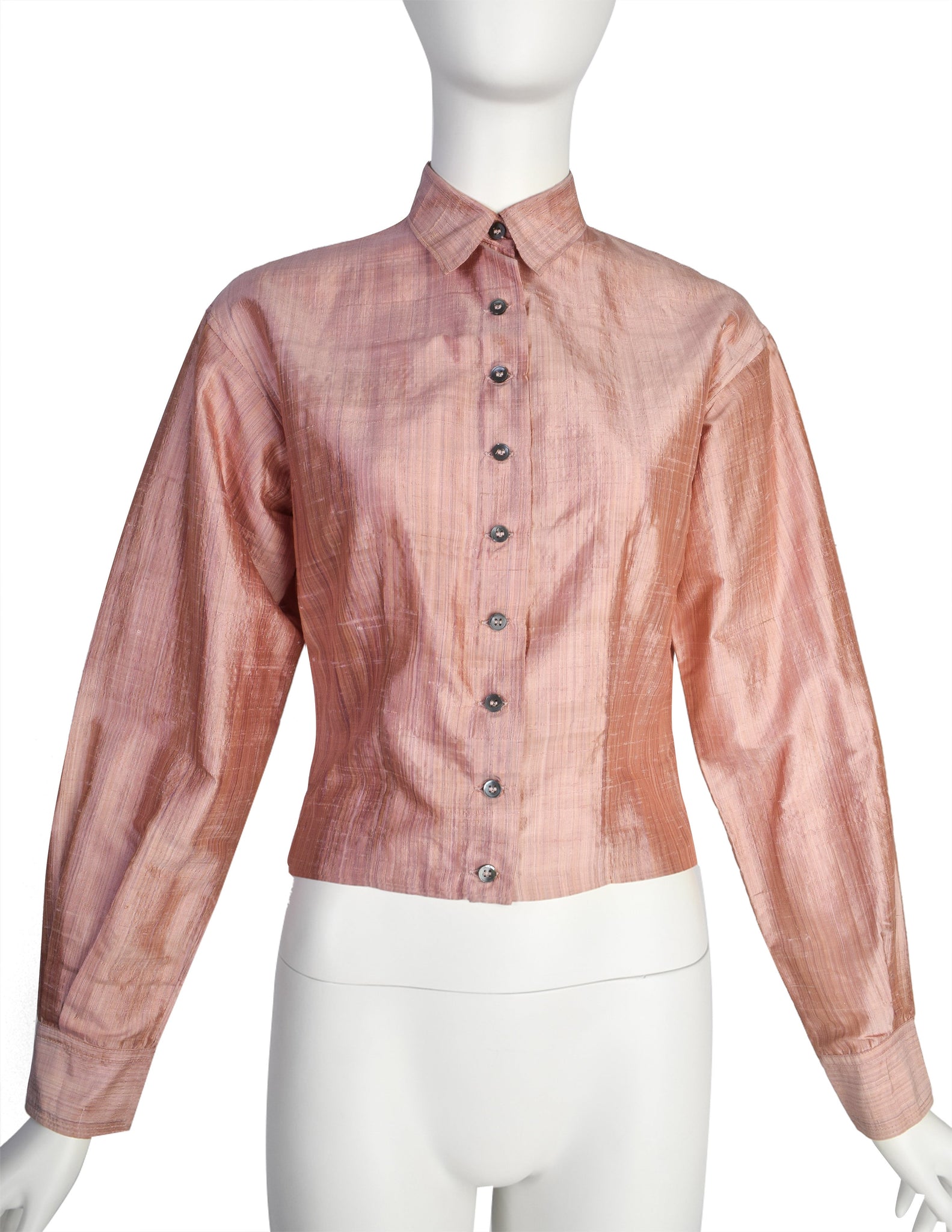 Callaghan by Romeo Gigli Vintage SS 1987 Dusty Rose Silk Shantung Button Up Top