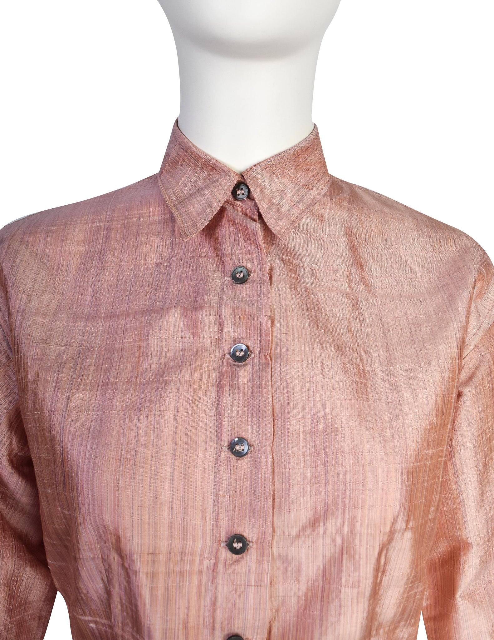 Callaghan by Romeo Gigli Vintage SS 1987 Dusty Rose Silk Shantung Button Up Top