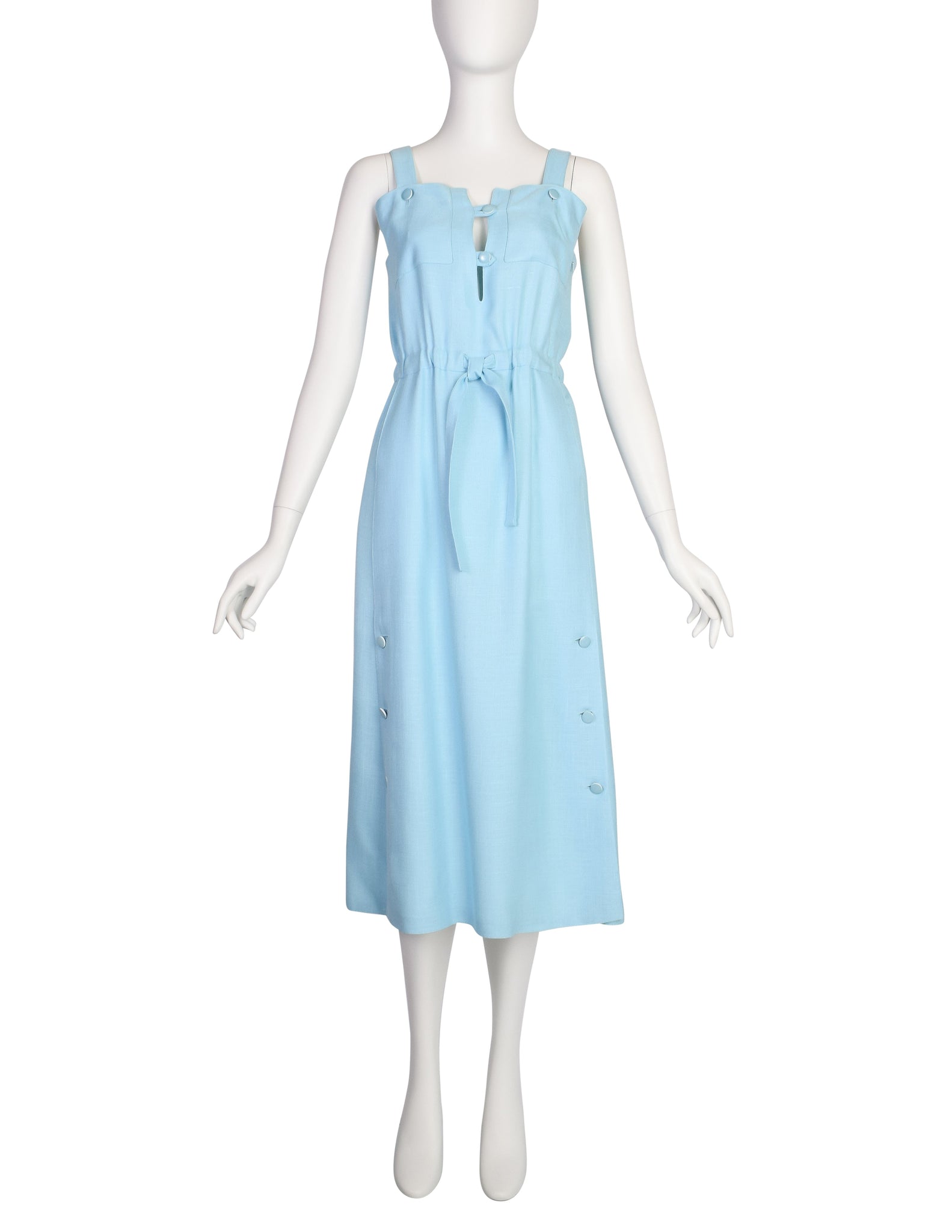 Courreges Vintage 1970s Mod Baby Blue Blue Rayon Linen Sun Dress