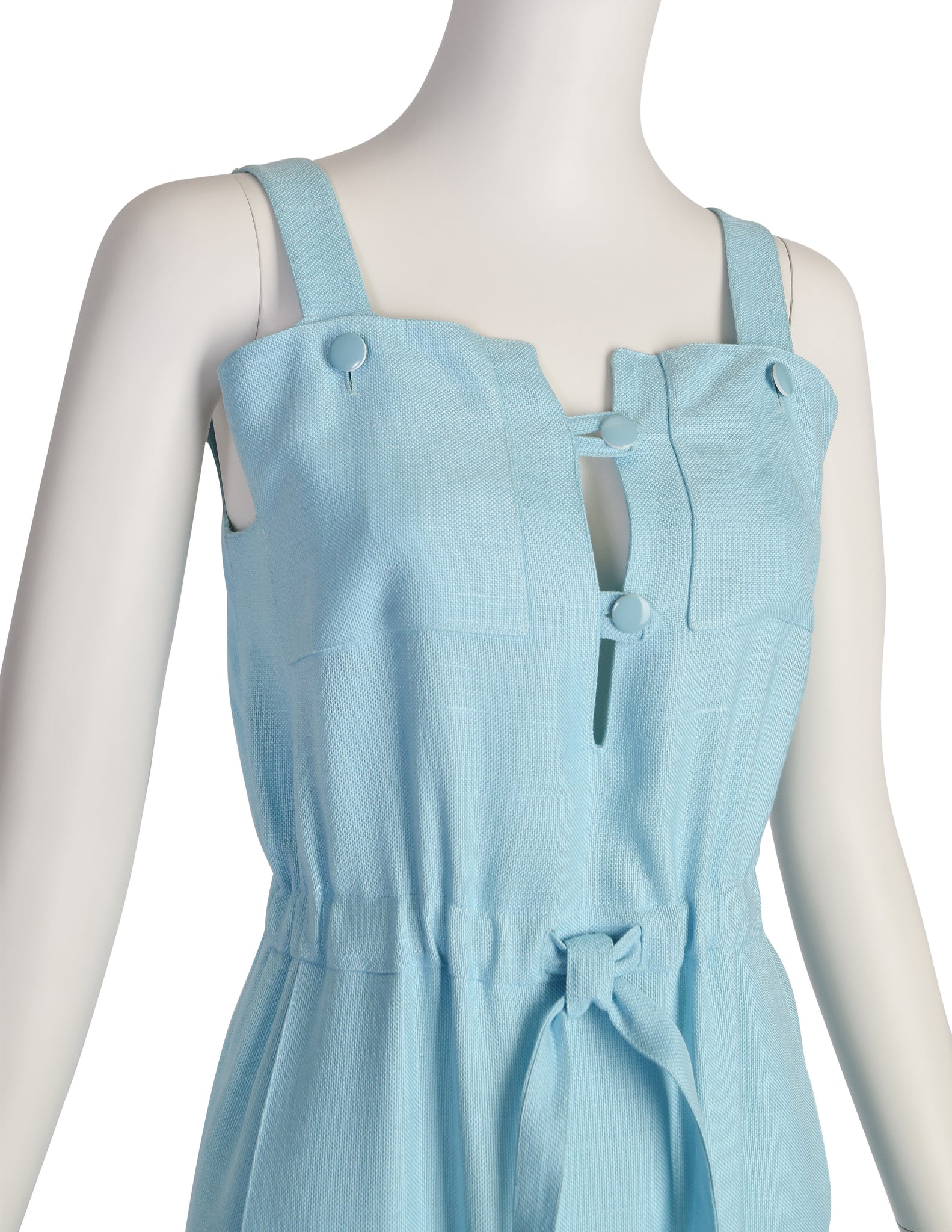 Courreges Vintage 1970s Mod Baby Blue Blue Rayon Linen Sun Dress