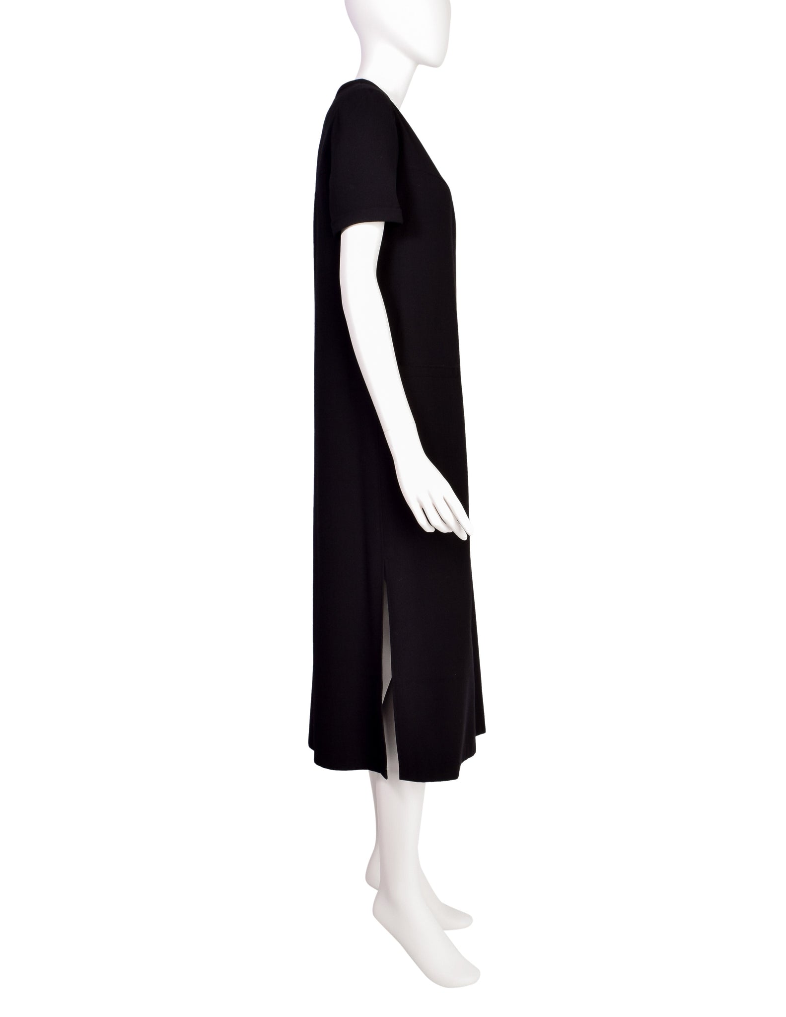 Courreges Vintage 1980s Black Herringbone Wool Dress