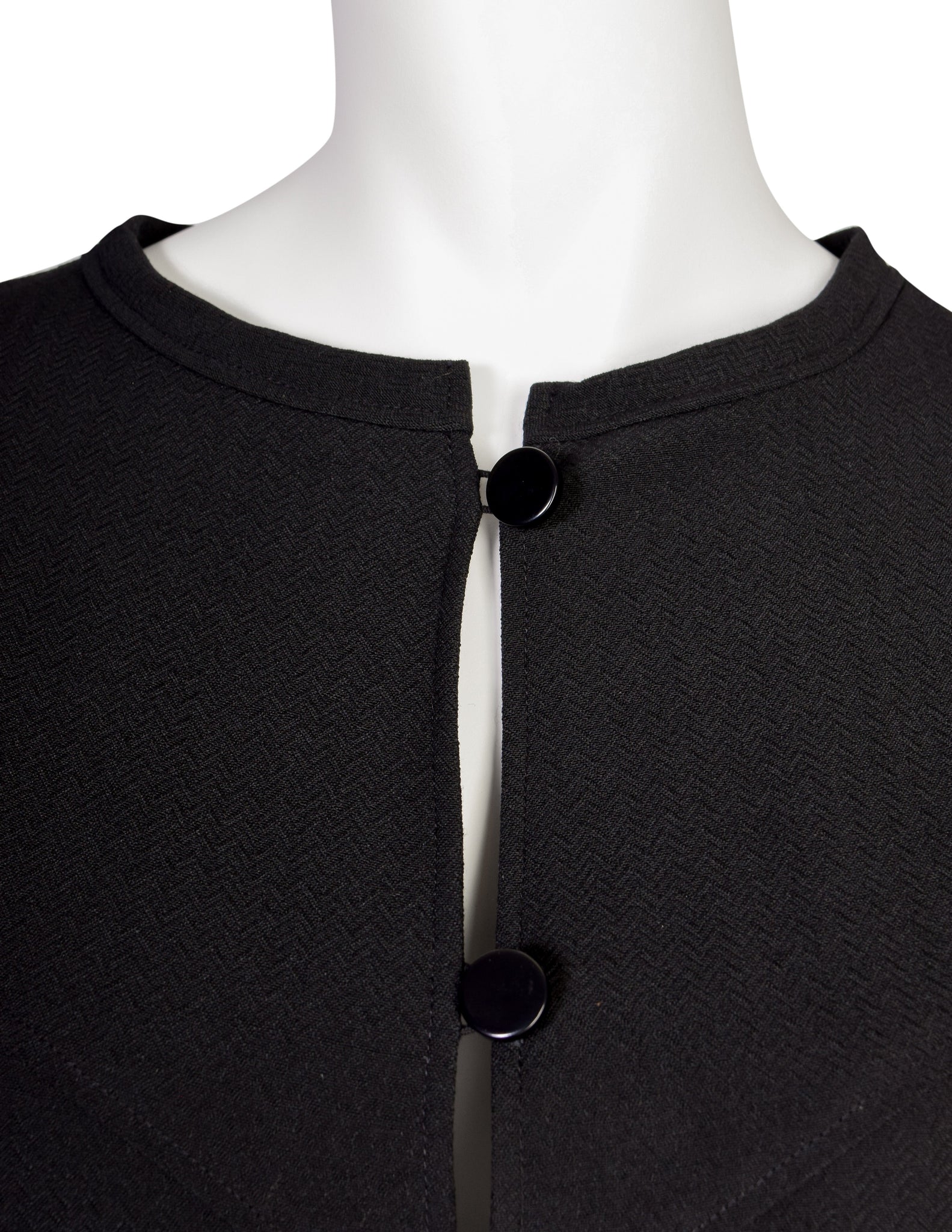 Courreges Vintage 1980s Black Herringbone Wool Dress