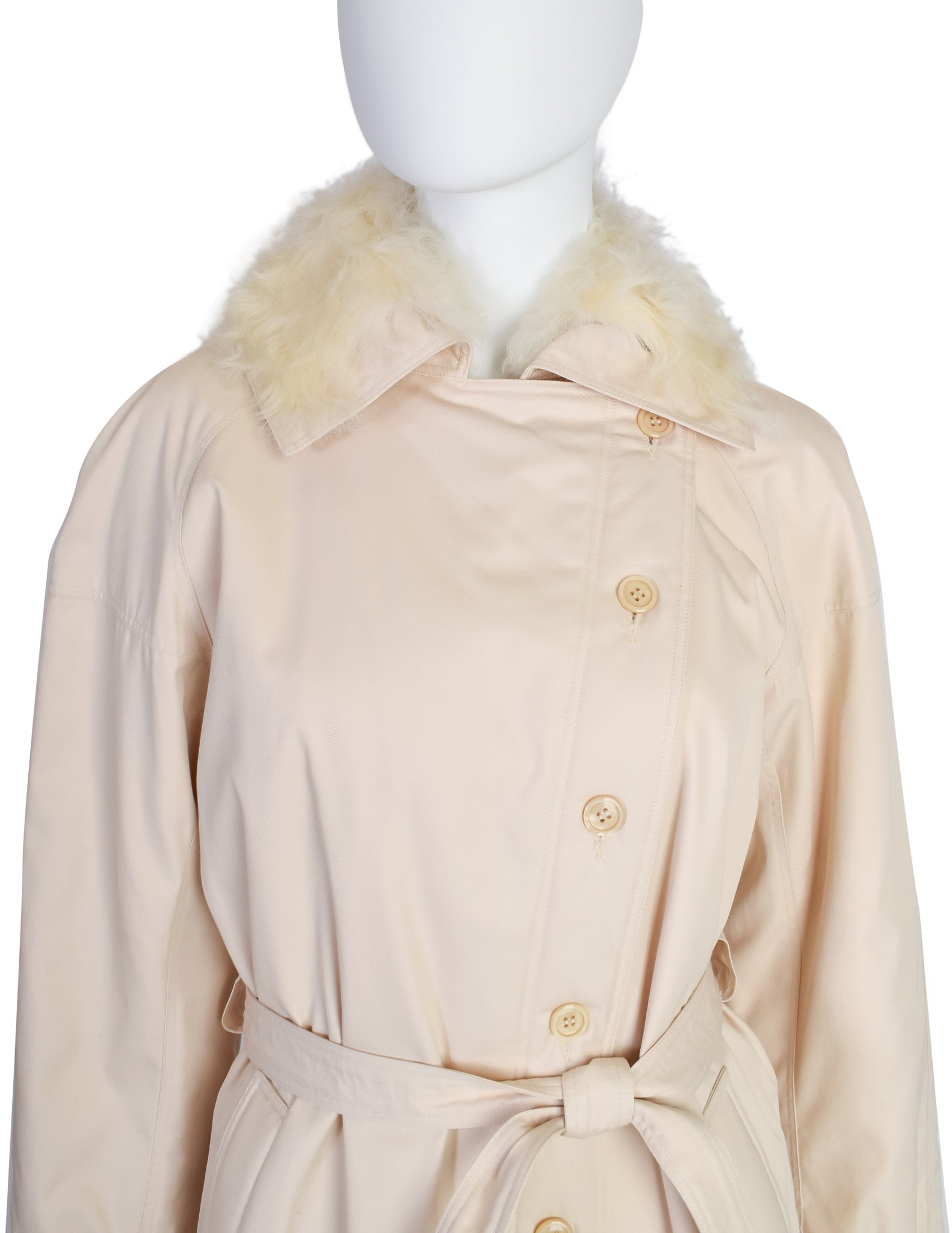 Courreges Vintage Off White Quilted Curly Lamb Collar Coat