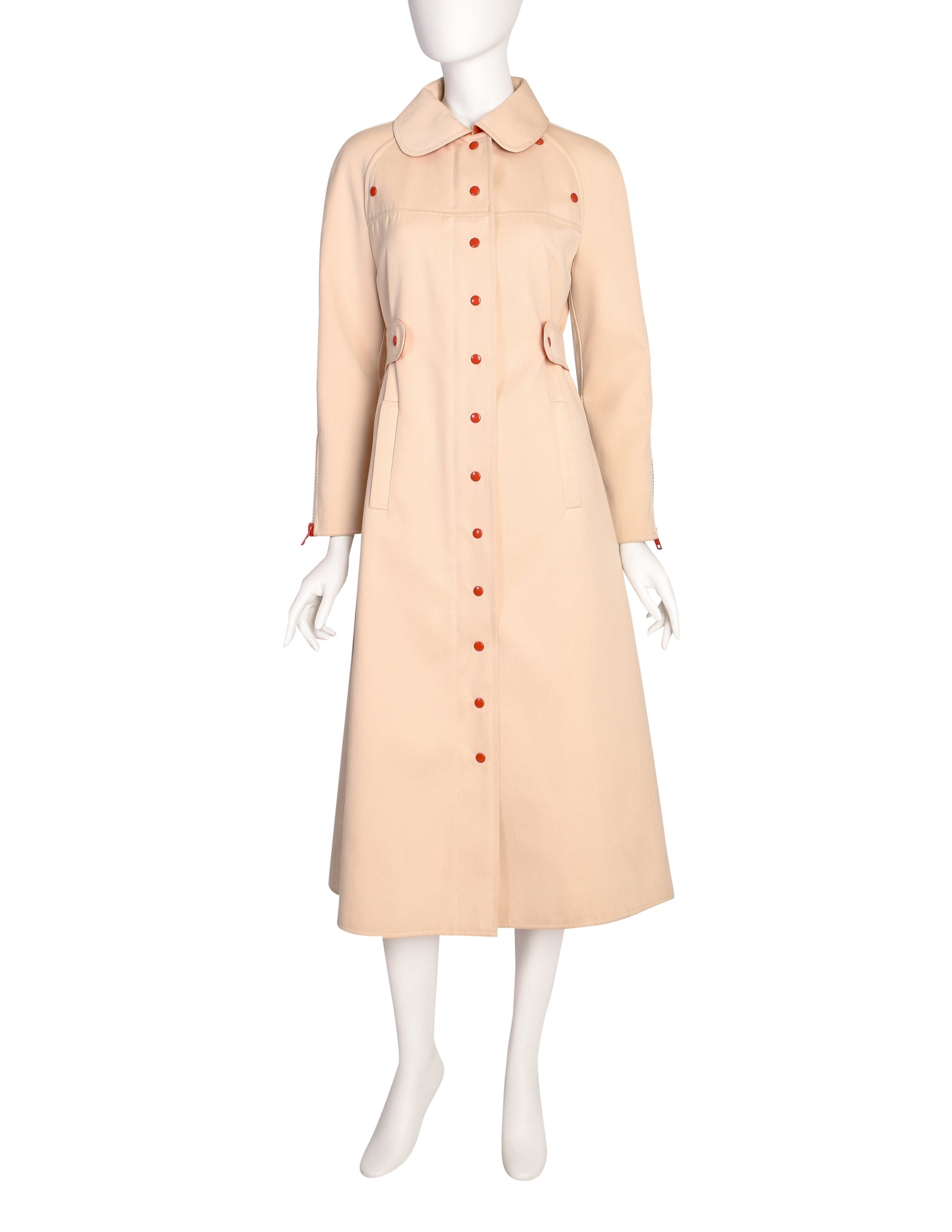 Courreges Vintage 1968 Numbered Space Age Mod Cream Red Orange Cotton Wool Coat