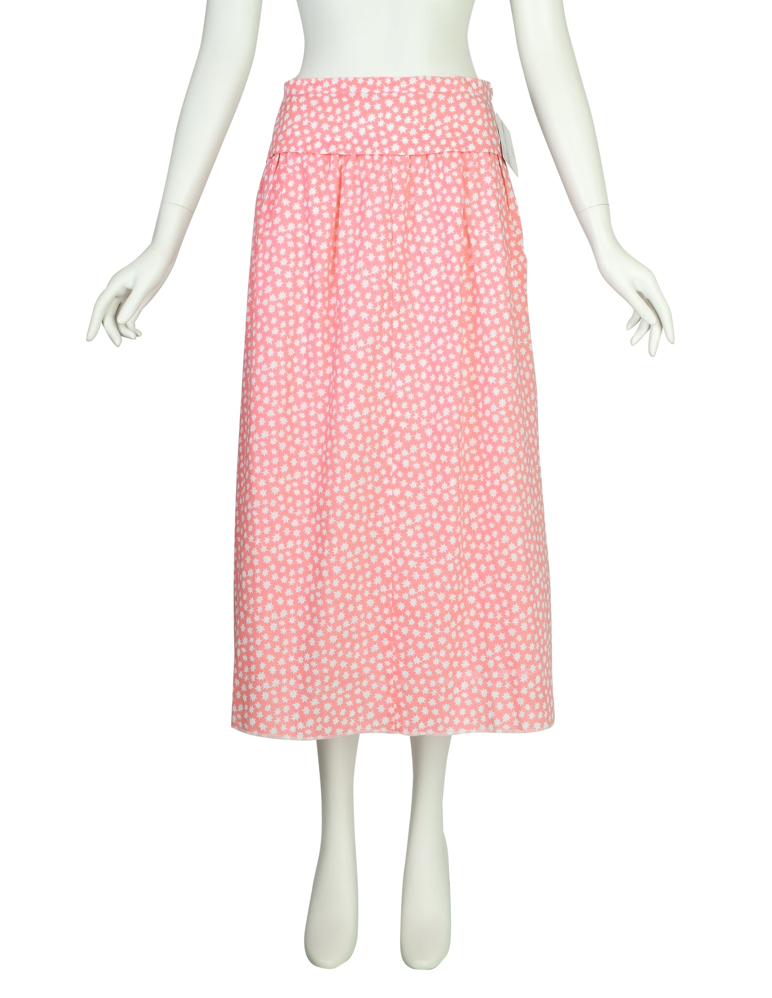 Courreges Vintage Pink and White Star Print Button Up Top and Skirt Ensemble Set