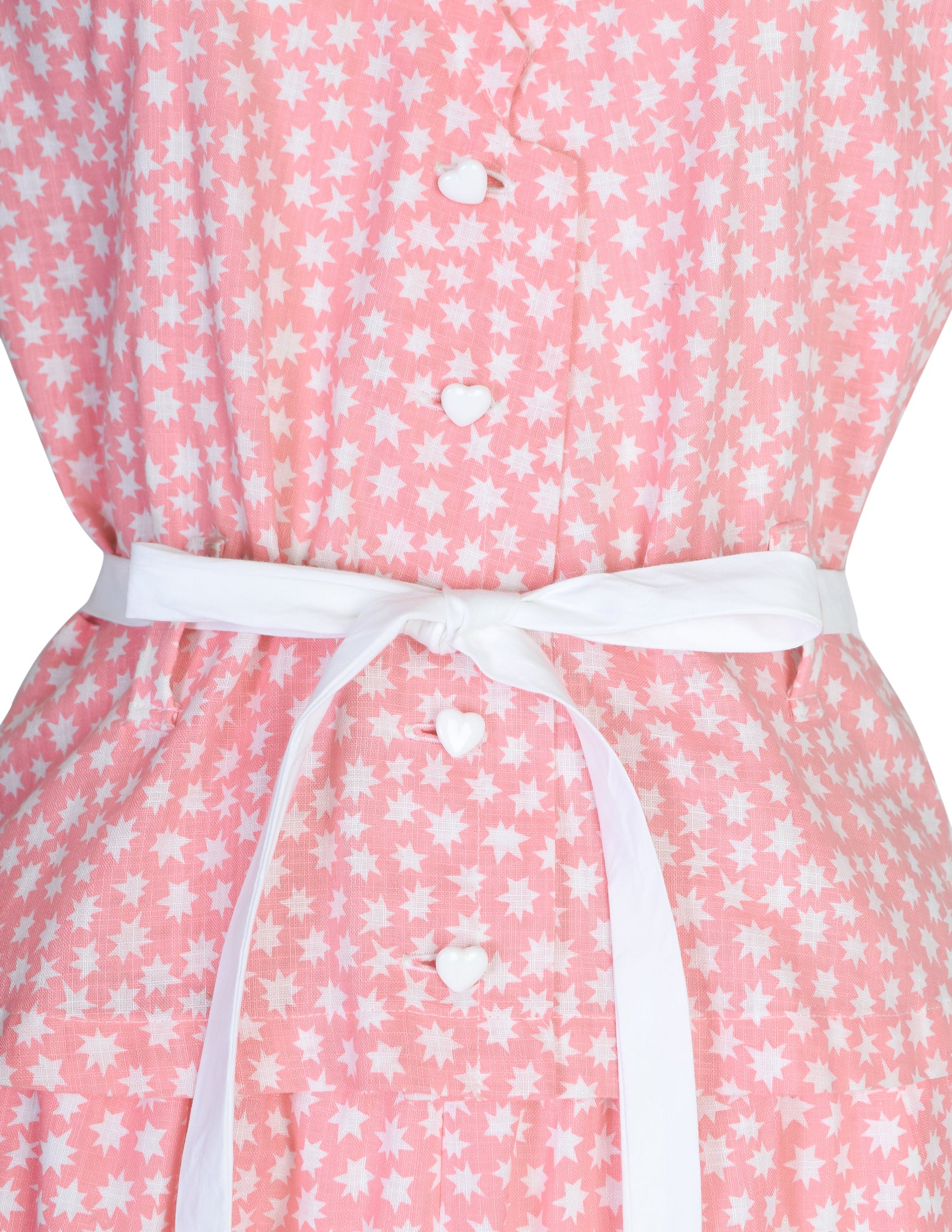 Courreges Vintage Pink and White Star Print Button Up Top and Skirt Ensemble Set