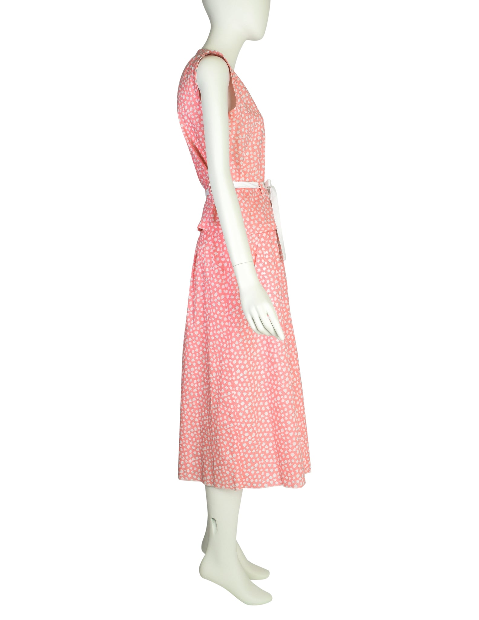 Courreges Vintage Pink and White Star Print Button Up Top and Skirt Ensemble Set