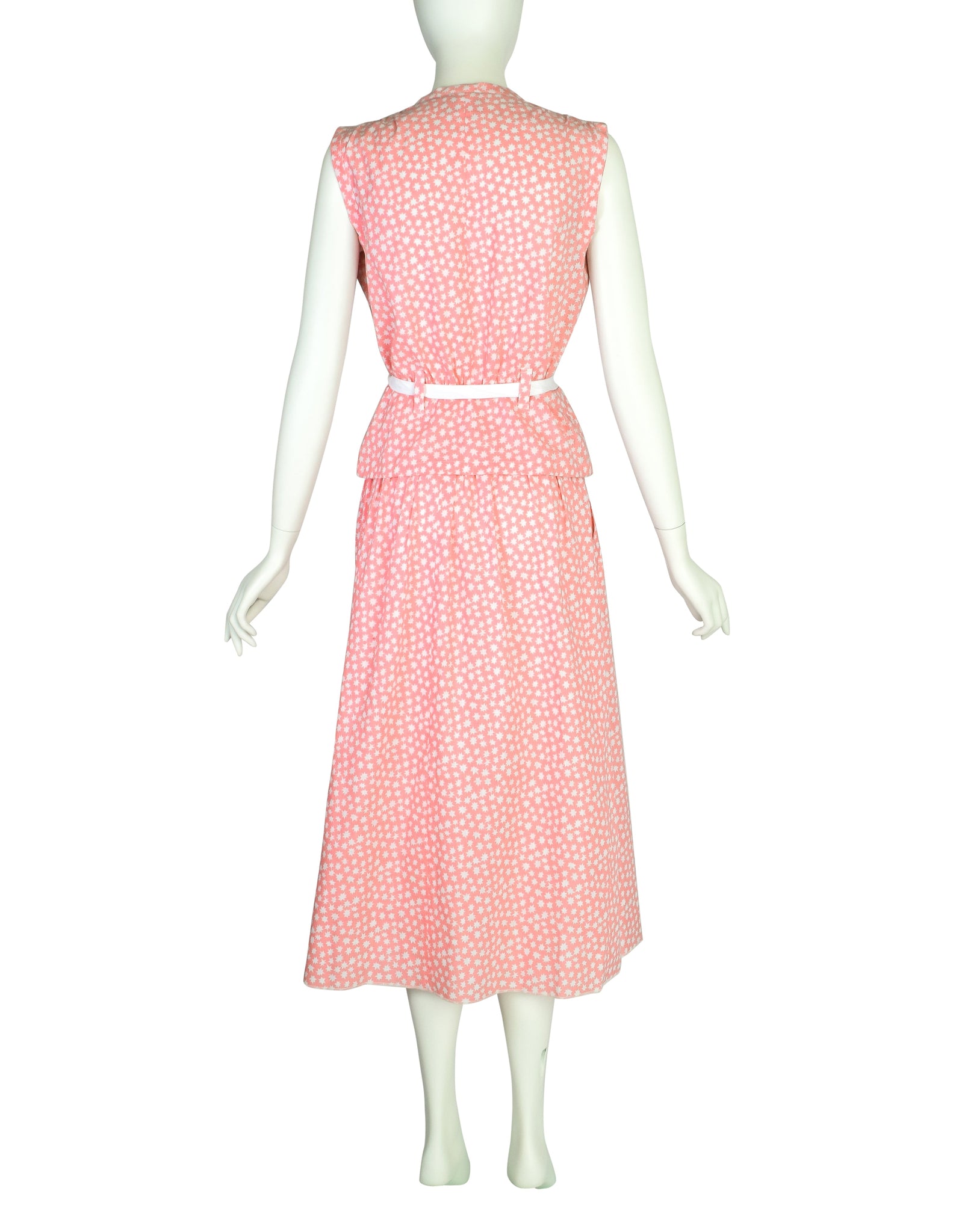 Courreges Vintage Pink and White Star Print Button Up Top and Skirt Ensemble Set