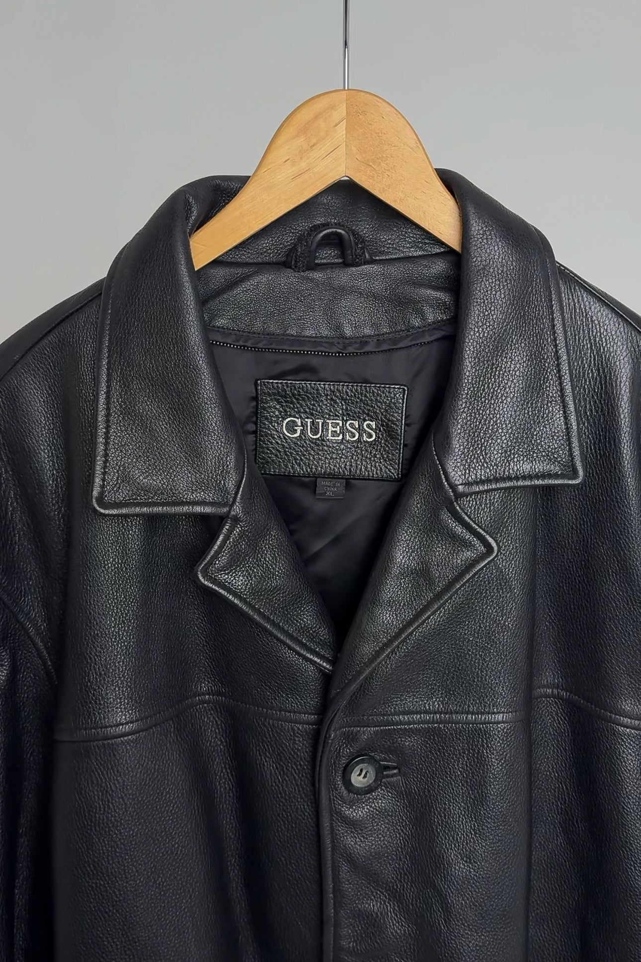 Vintage Noir Leather Button Up Jacket