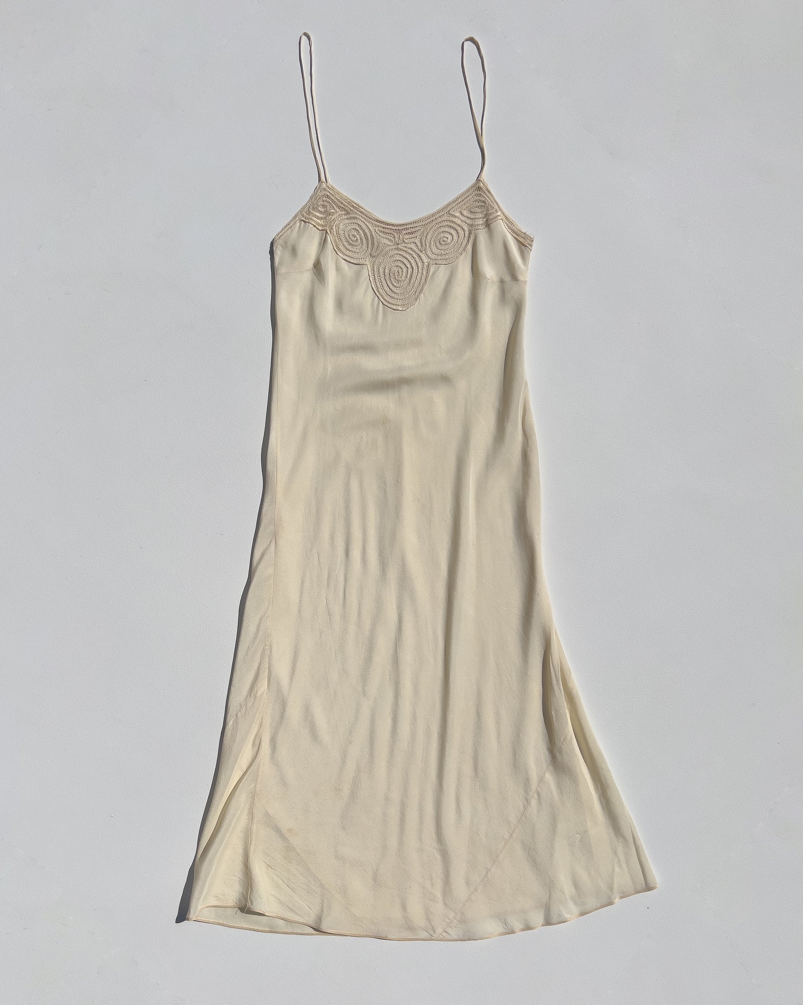 1930's Silk Applique Crochet Slip Dress