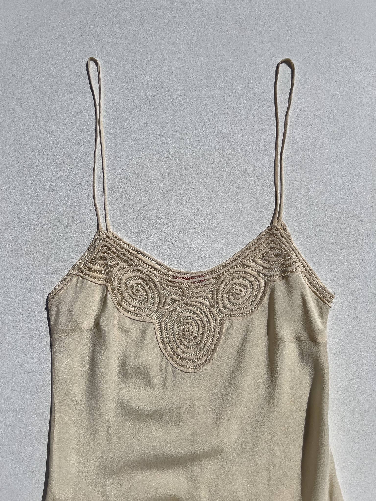 1930's Silk Applique Crochet Slip Dress