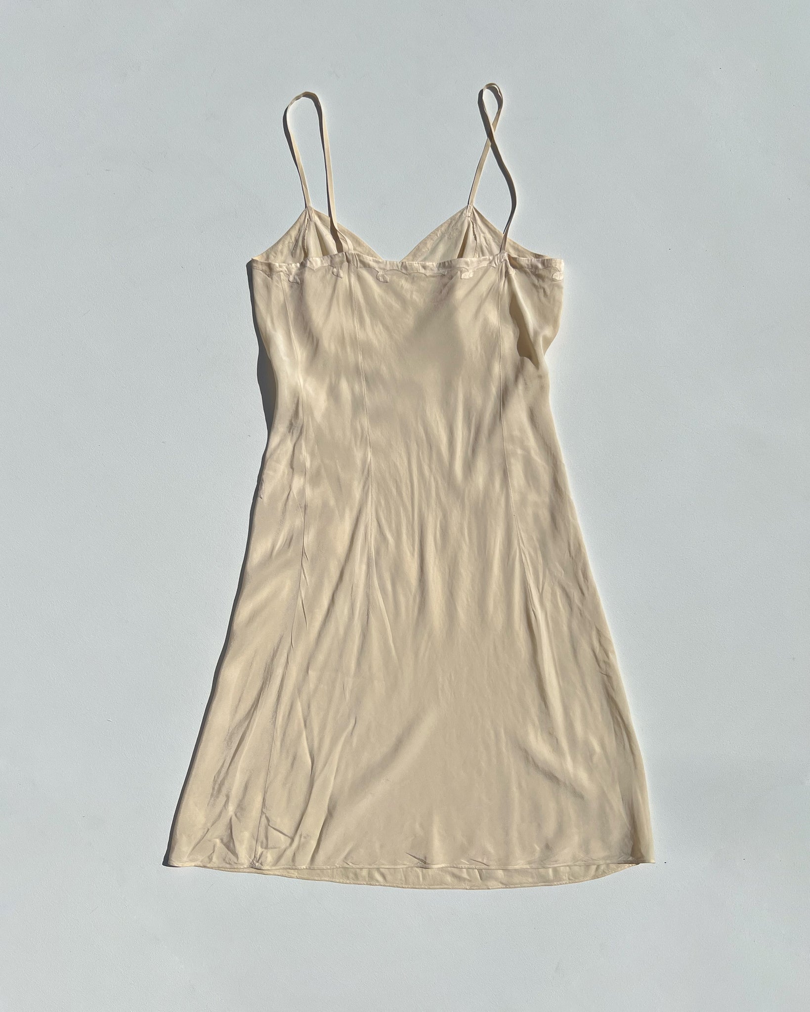 1930S HAND ENBROIDERED SILK SLIP DRESS