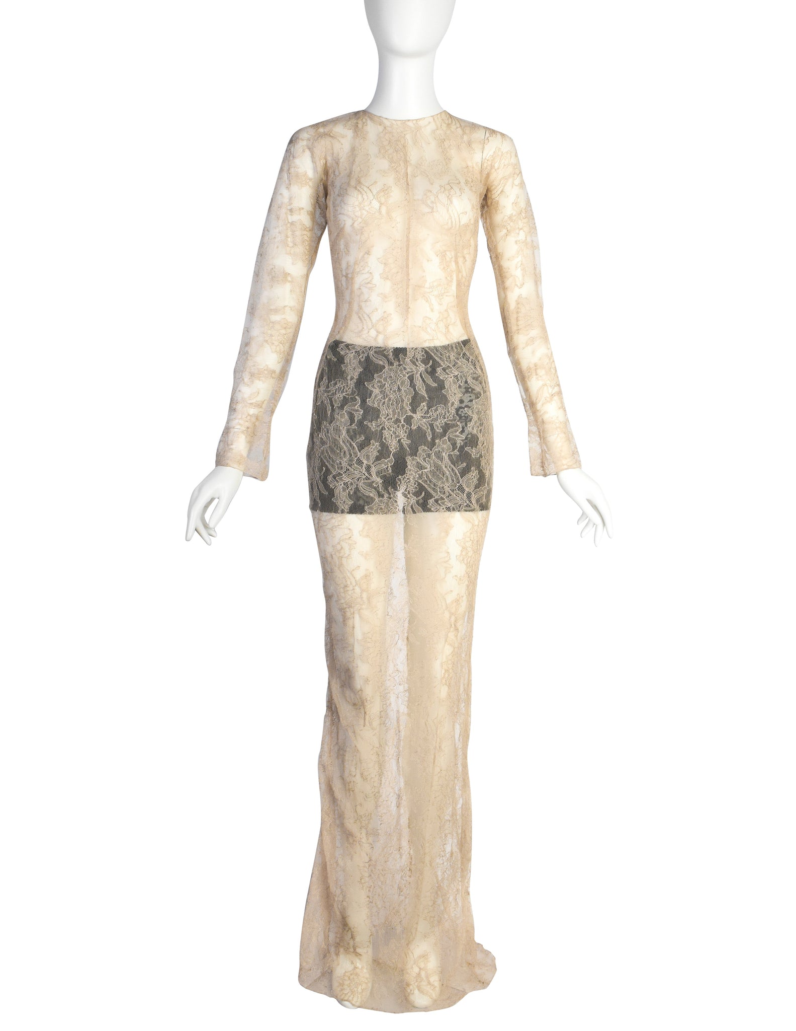 Dolce & Gabbana Vintage SS 1999 Beige Lace Sheer Gown with Black Lingerie Shorts