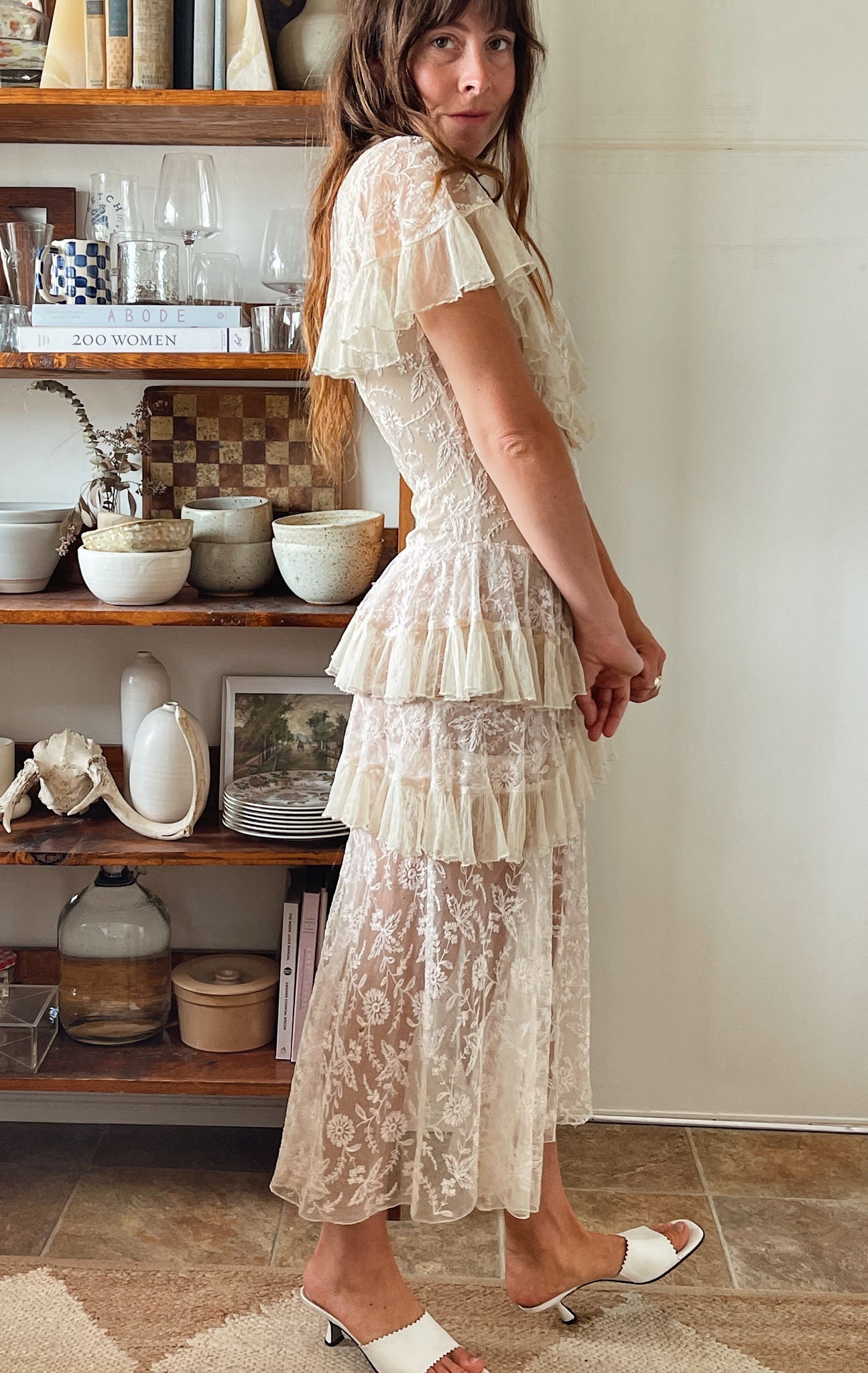 1930s Tambour Lace Ruffle Dress