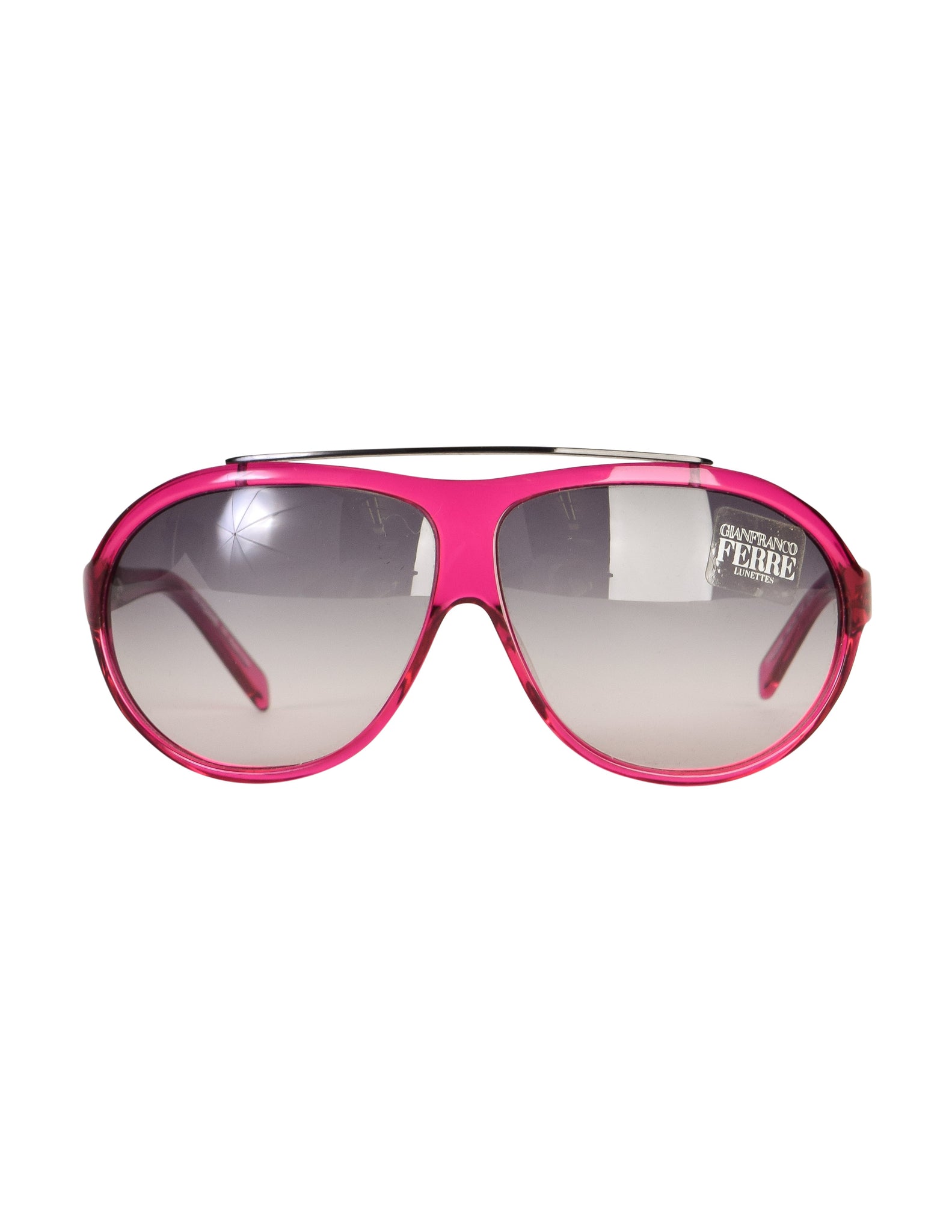 Gianfranco Ferre Vintage Clear Vivid Fuchsia Gunmetal Chunky Aviator Sunglasses