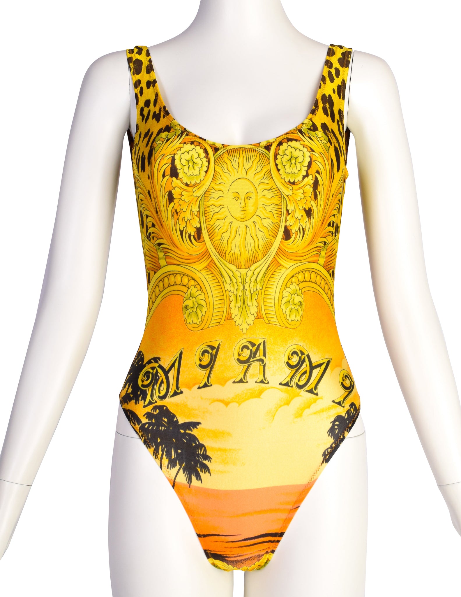 Versace Vintage SS 1993 Iconic Miami Baroque Leopard Print Swimsuit