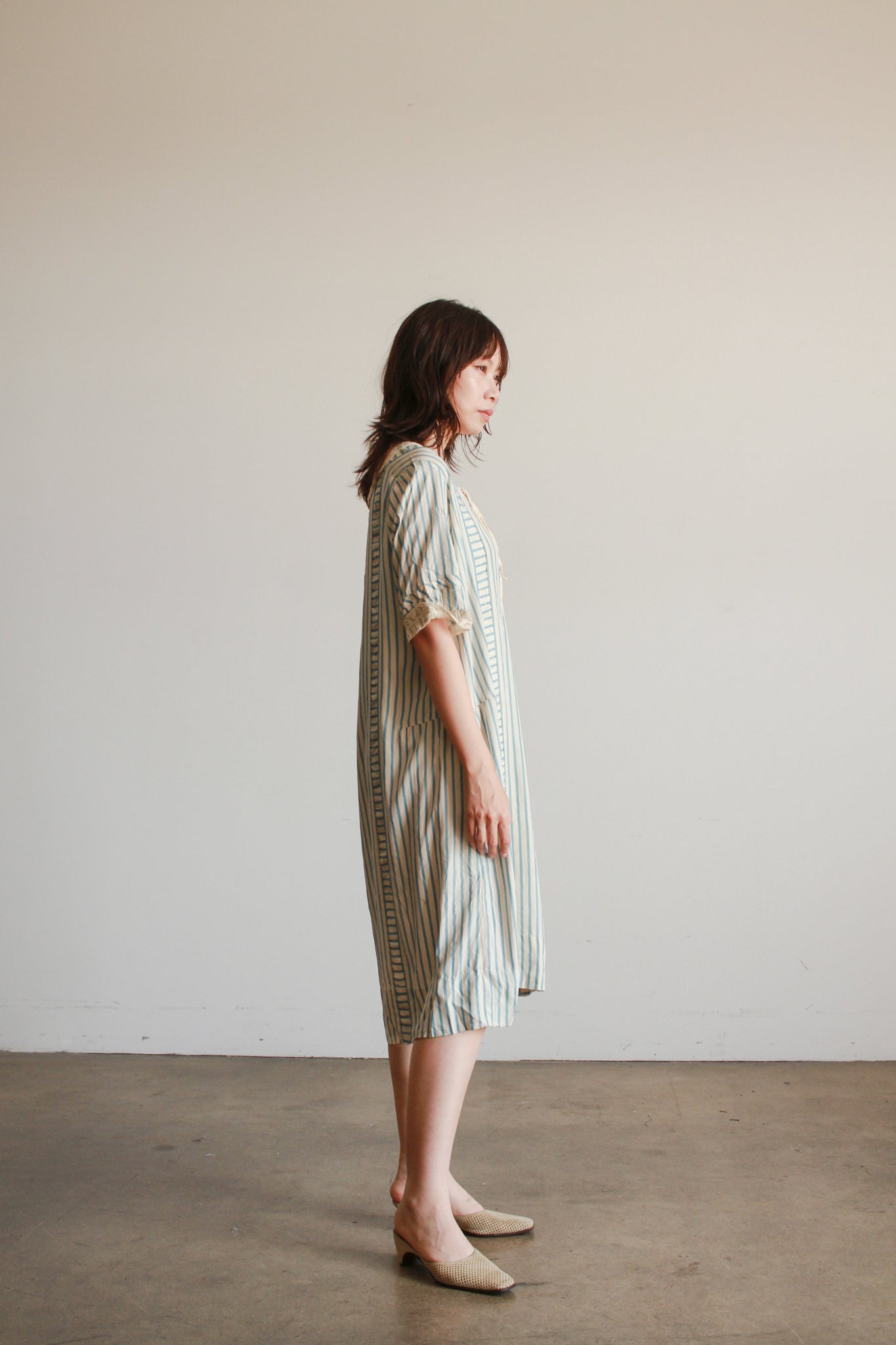 1920s Striped Robin's Blue Silk Dress