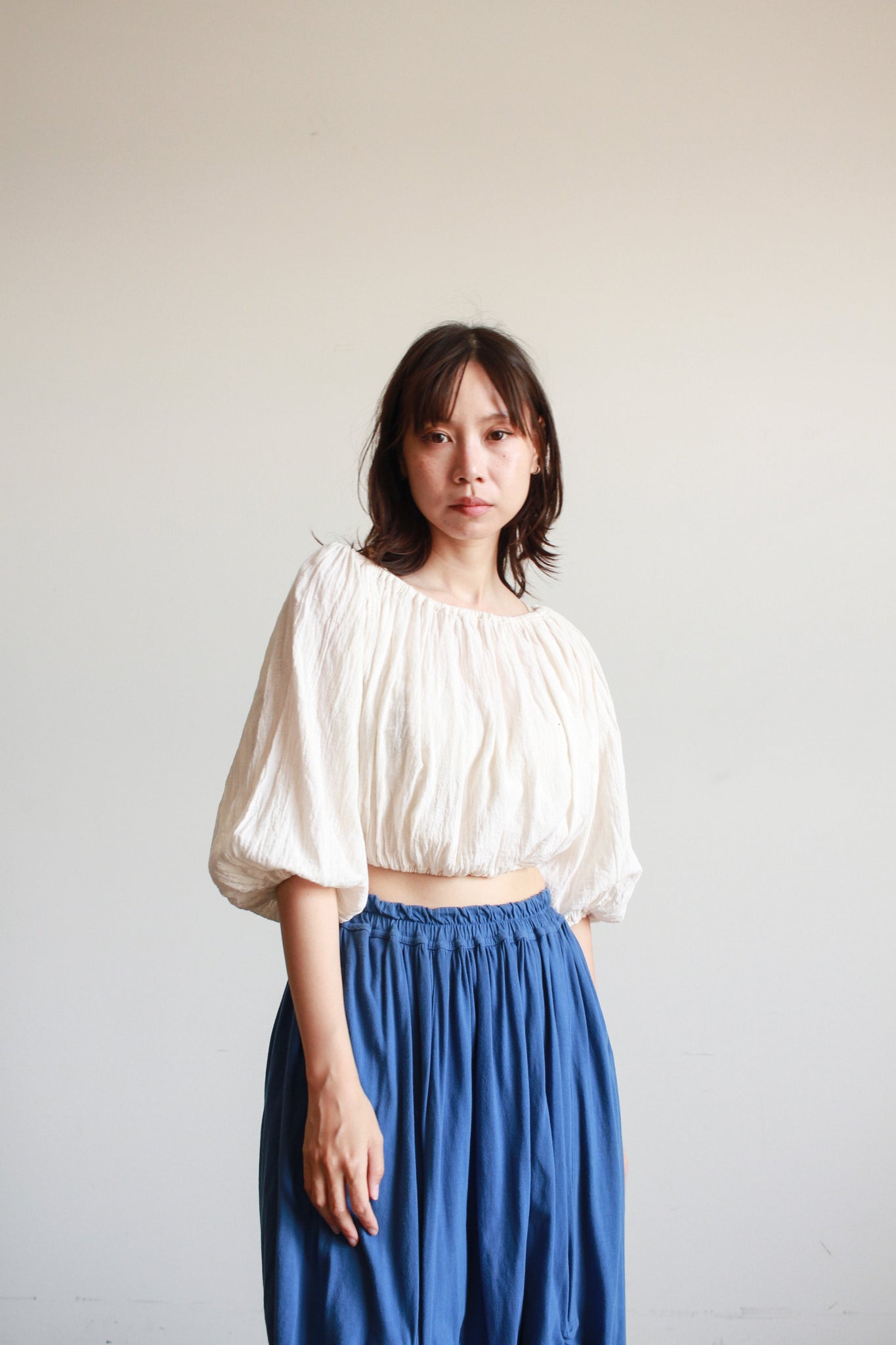 Oaxacan Cream Gauzy Smock Blouse