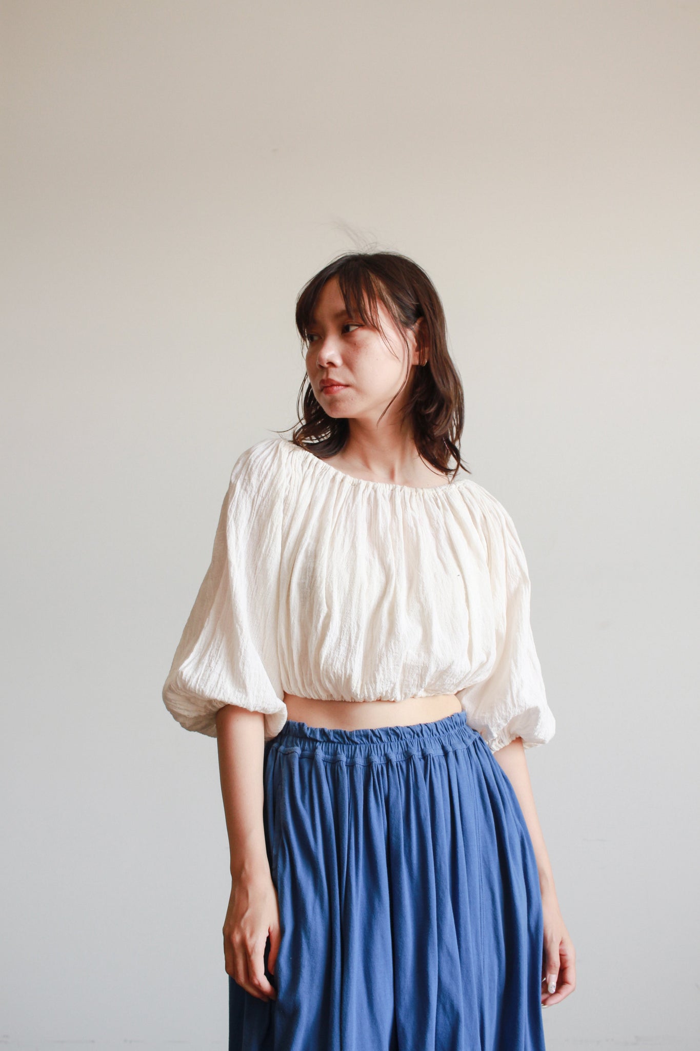 Oaxacan Cream Gauzy Smock Blouse