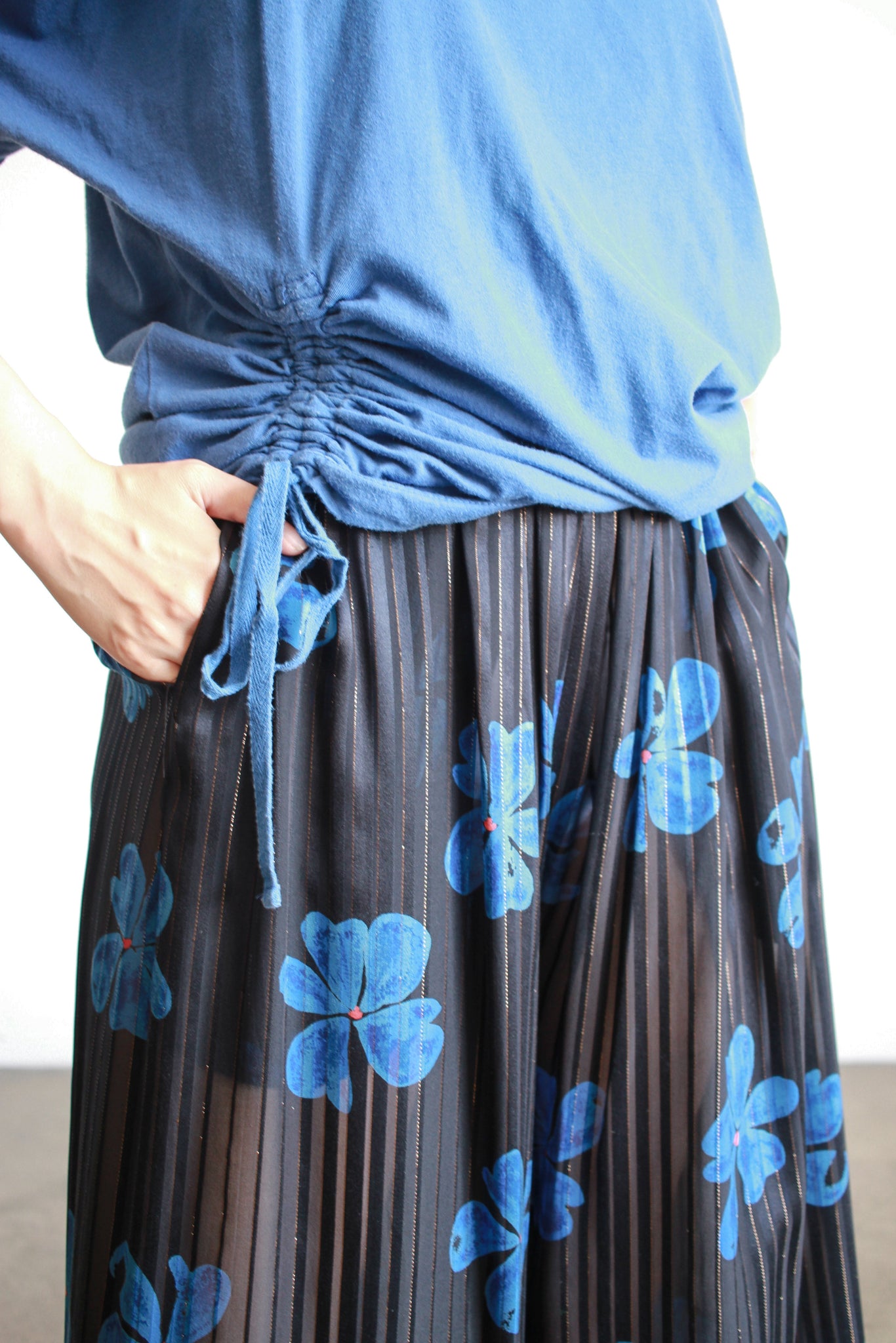 1980s Black Silk Floral Print Pants