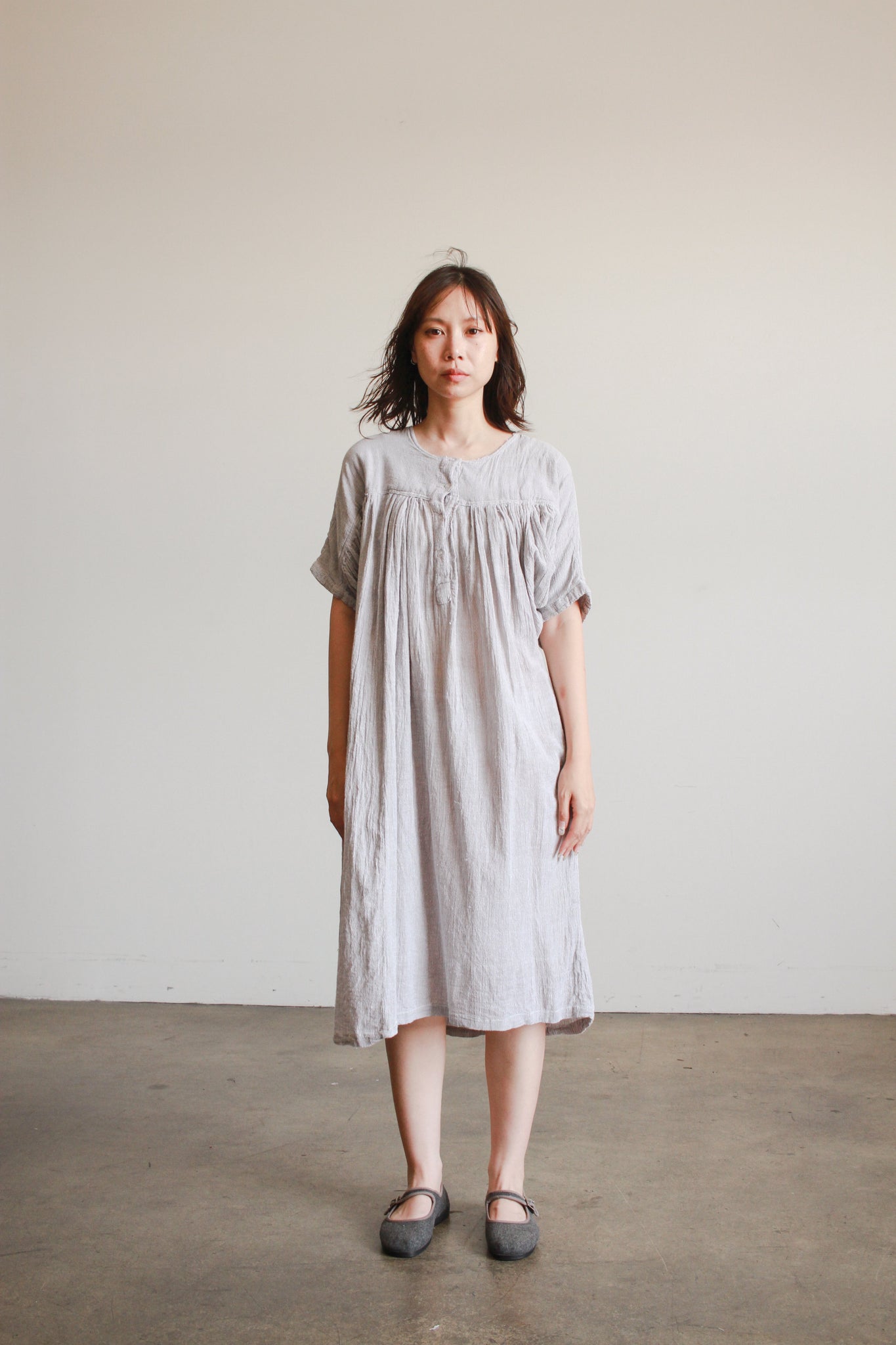 1970s Grey Gauzy Batwing Dress