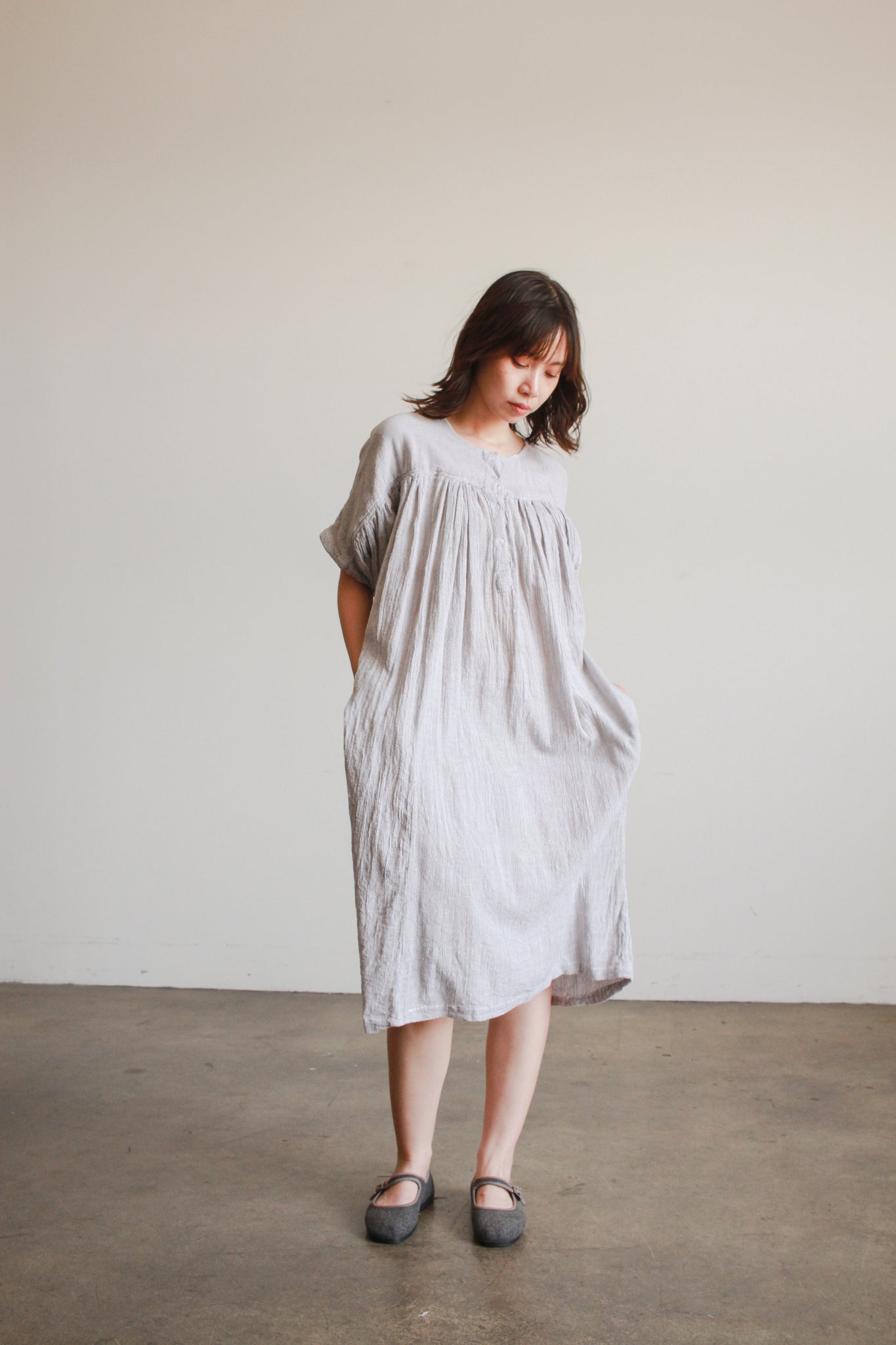 1970s Grey Gauzy Batwing Dress