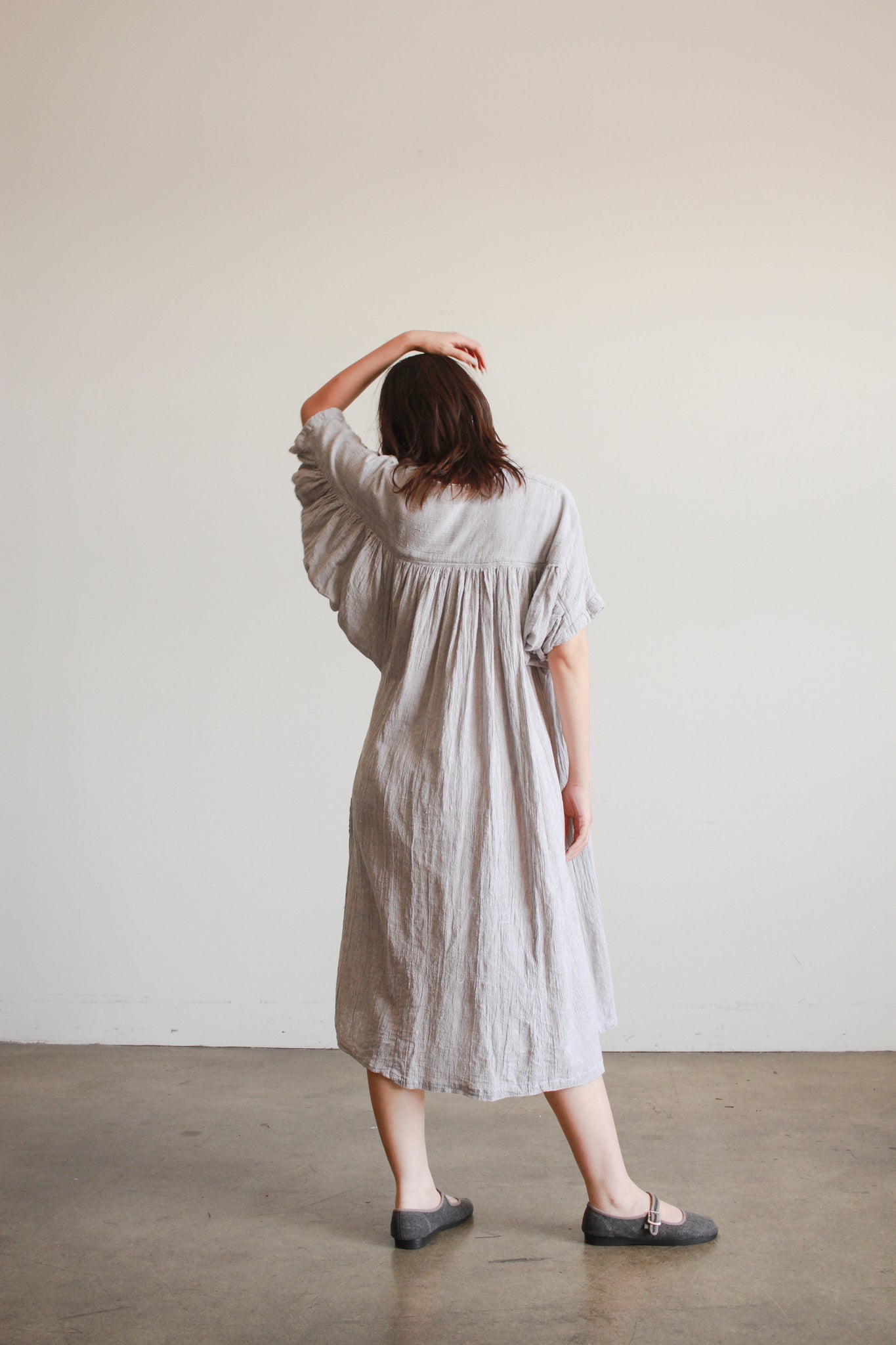 1970s Grey Gauzy Batwing Dress