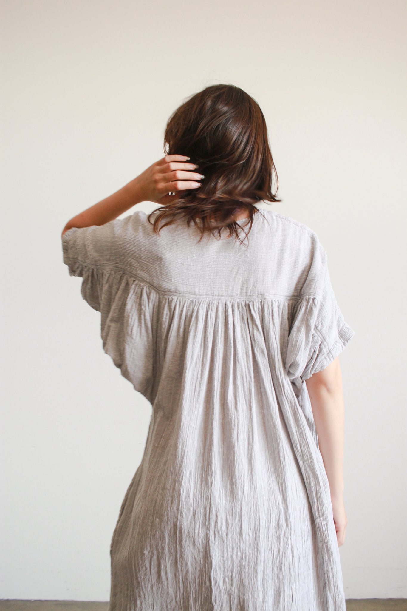 1970s Grey Gauzy Batwing Dress