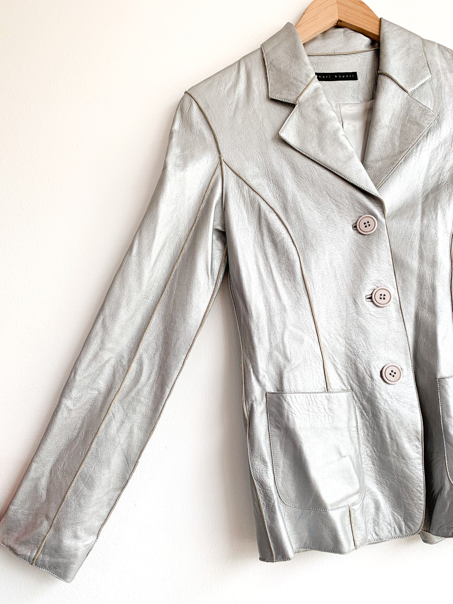 Silver Metallic Leather Blazer Jacket