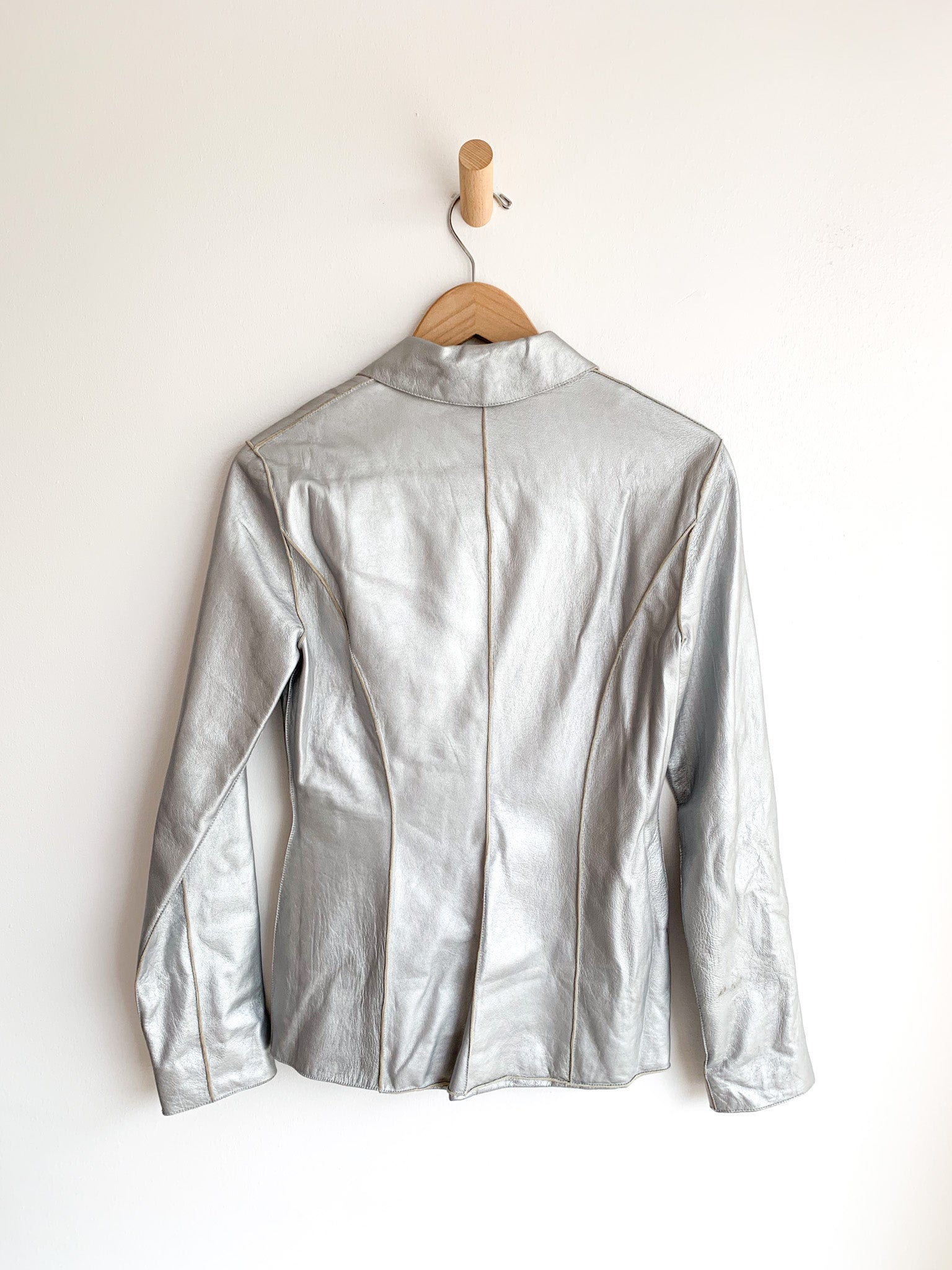 Silver Metallic Leather Blazer Jacket