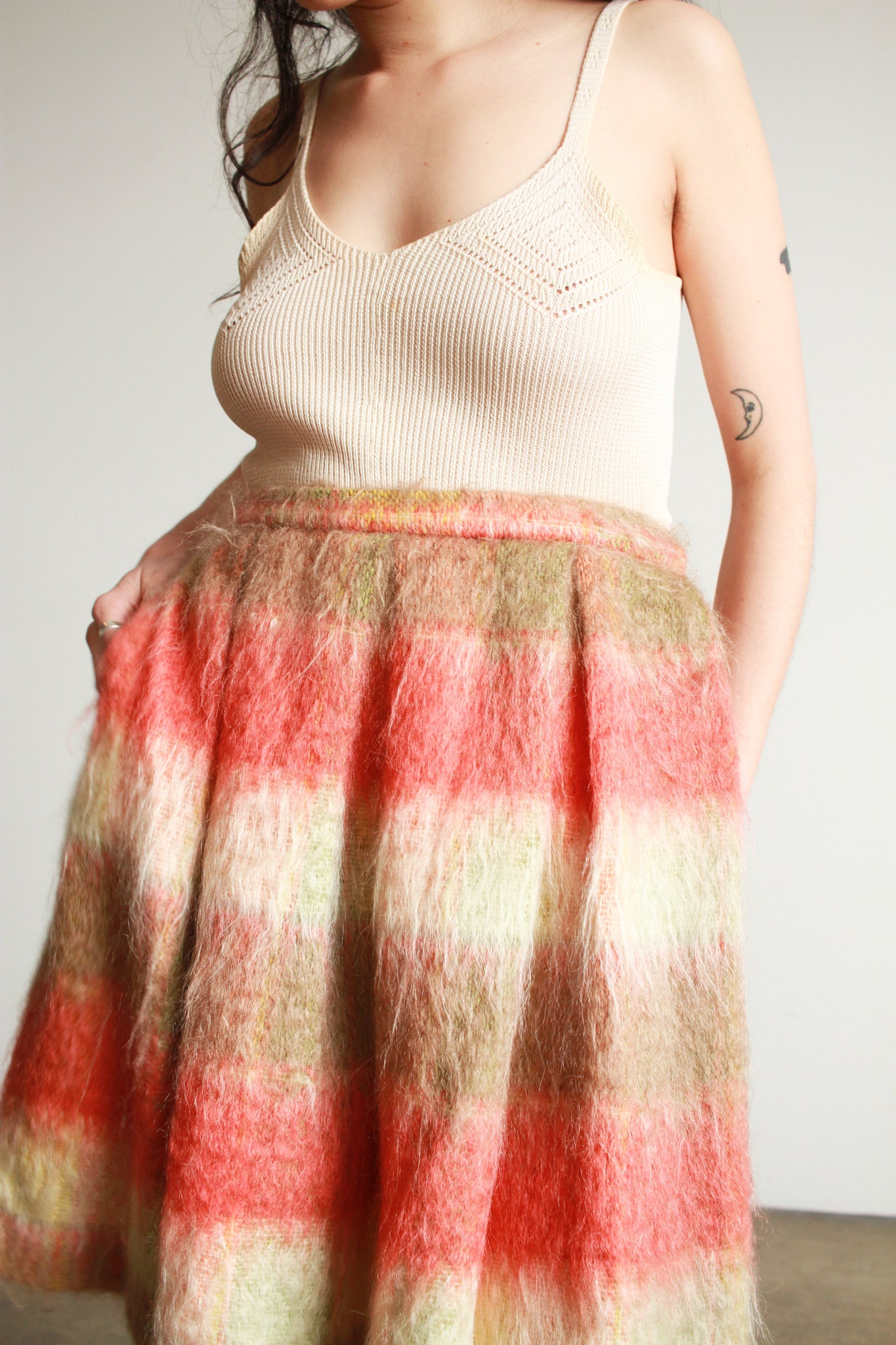 1950s Mohair Striped Midi Skirt