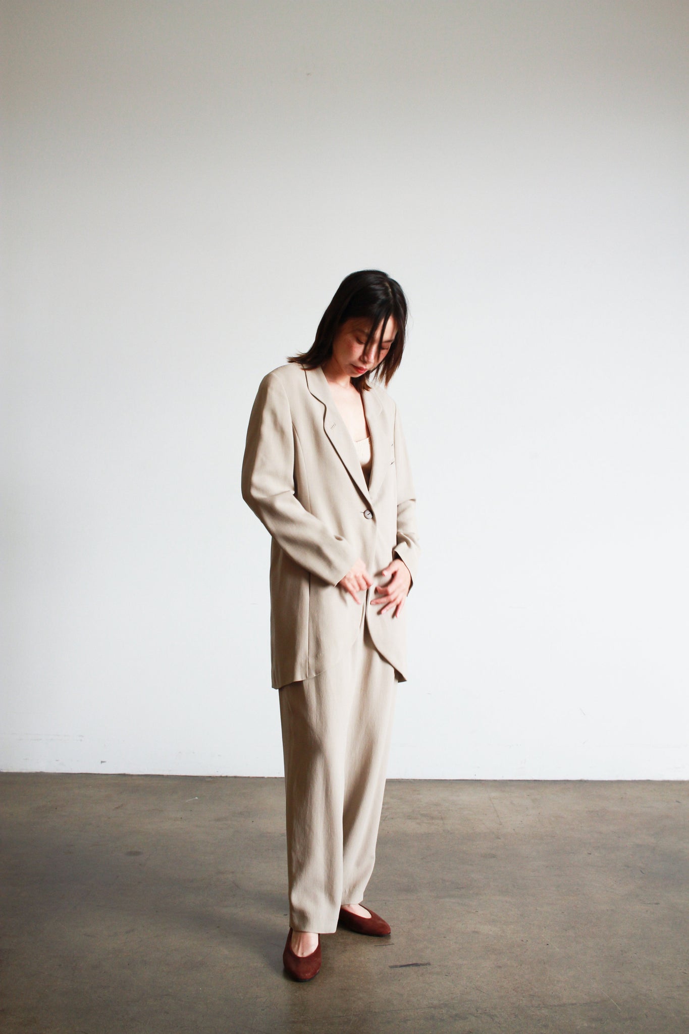 1980s Hiroko Koshino Wool Crepe Stone Suit