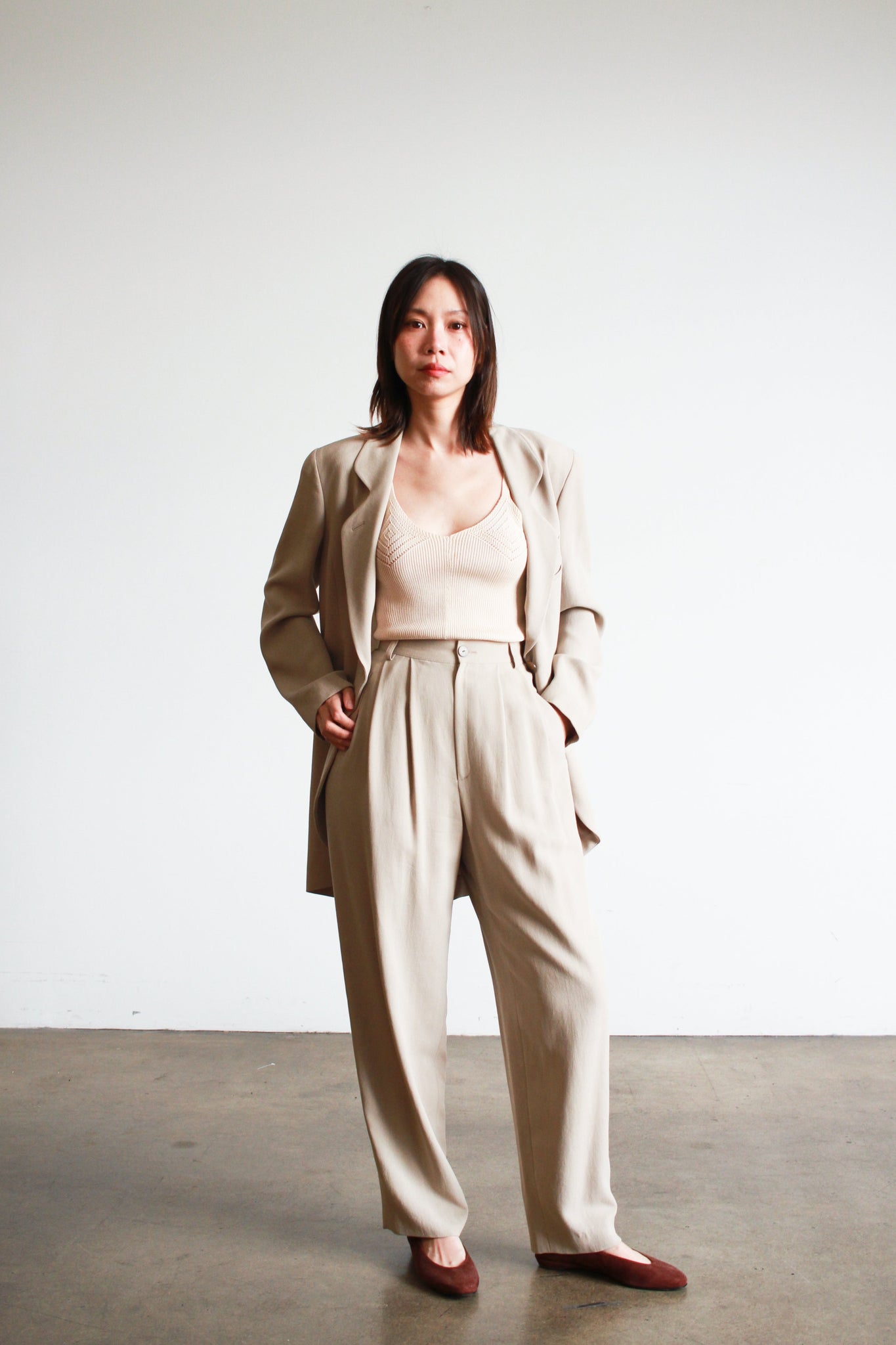 1980s Hiroko Koshino Wool Crepe Stone Suit