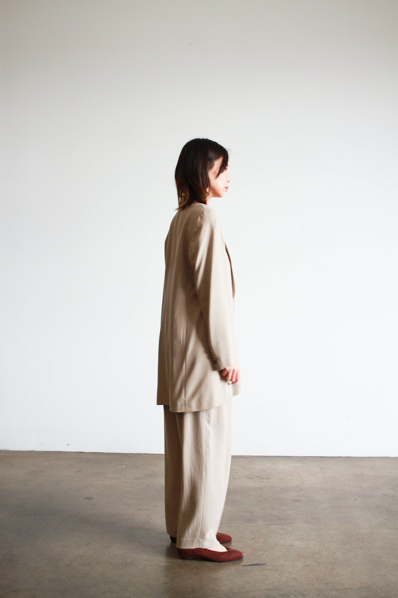 1980s Hiroko Koshino Wool Crepe Stone Suit