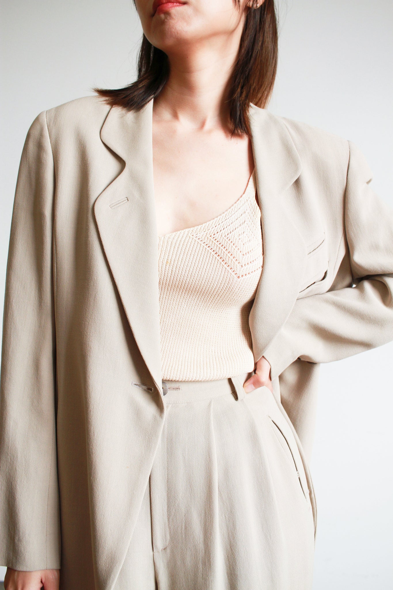 1980s Hiroko Koshino Wool Crepe Stone Suit