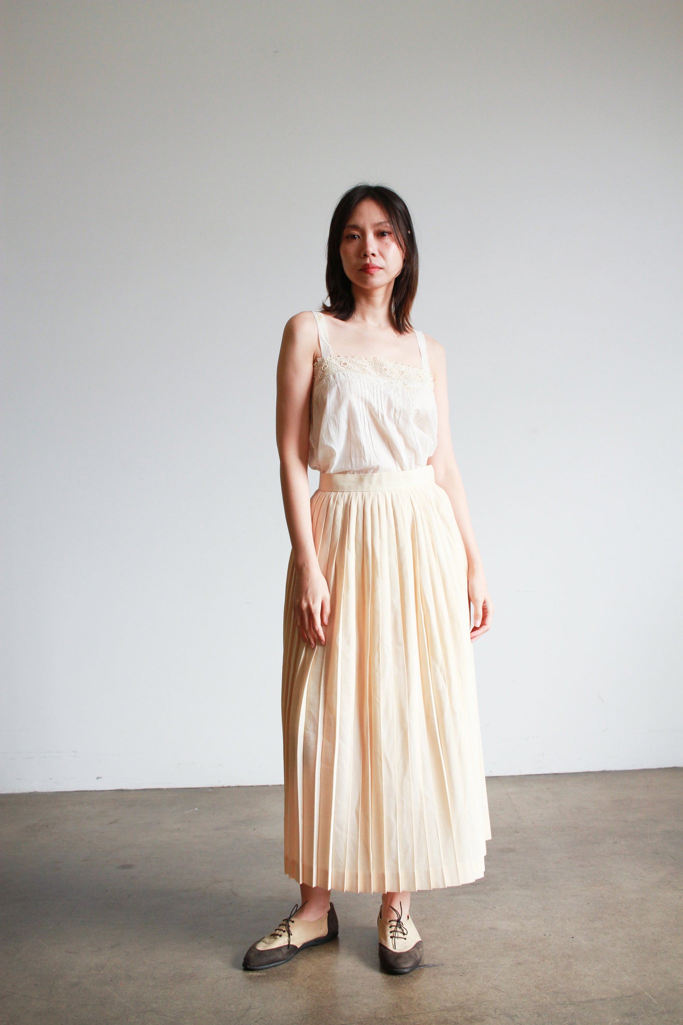 1980s Cream Pleated Maxi Skirt