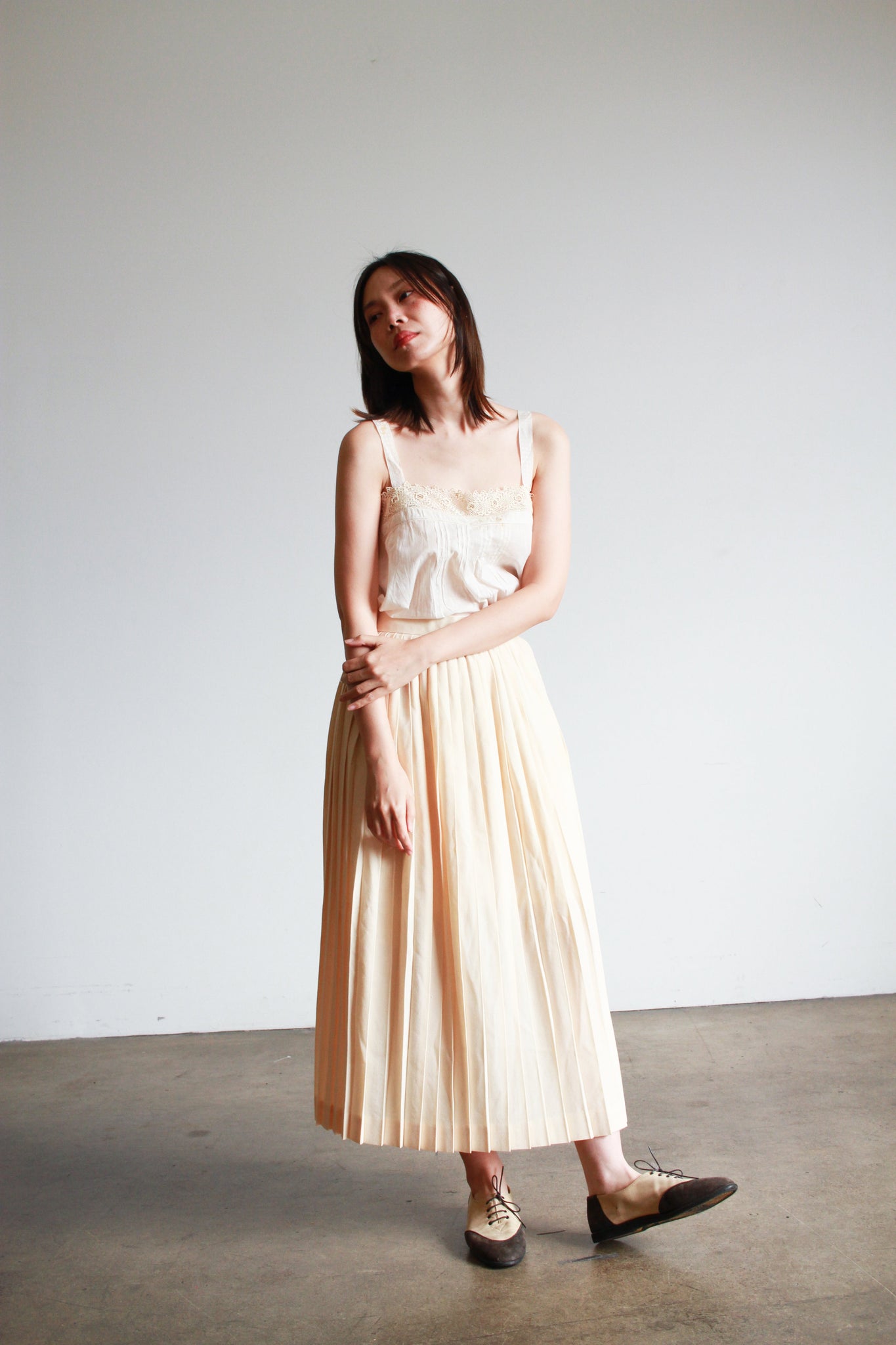 1980s Cream Pleated Maxi Skirt