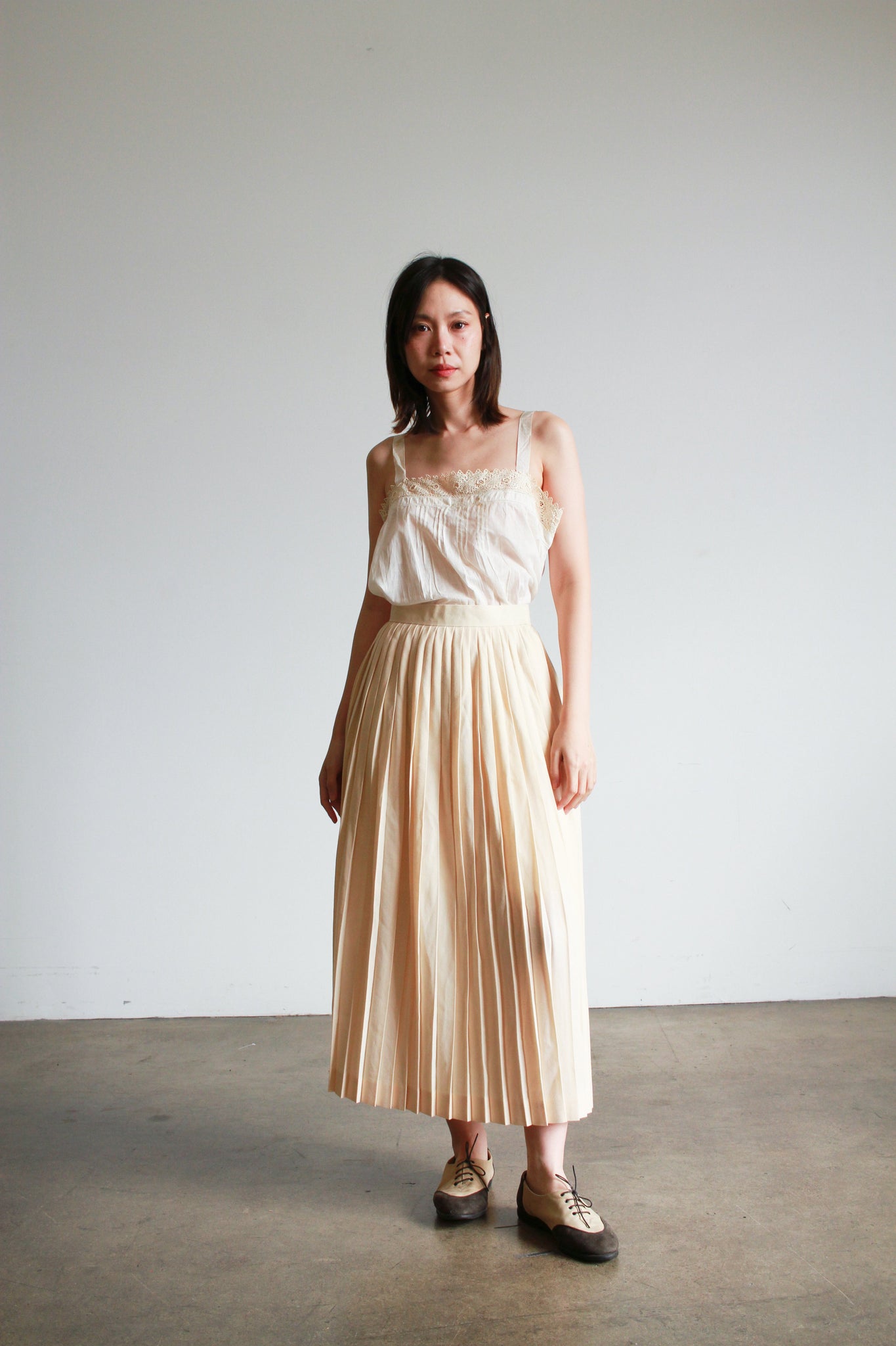 1980s Cream Pleated Maxi Skirt